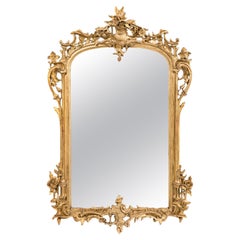 Miroir de Chinoiserie français du 19ème siècle:: doré à la feuille d'or et à la vitre vieillie
