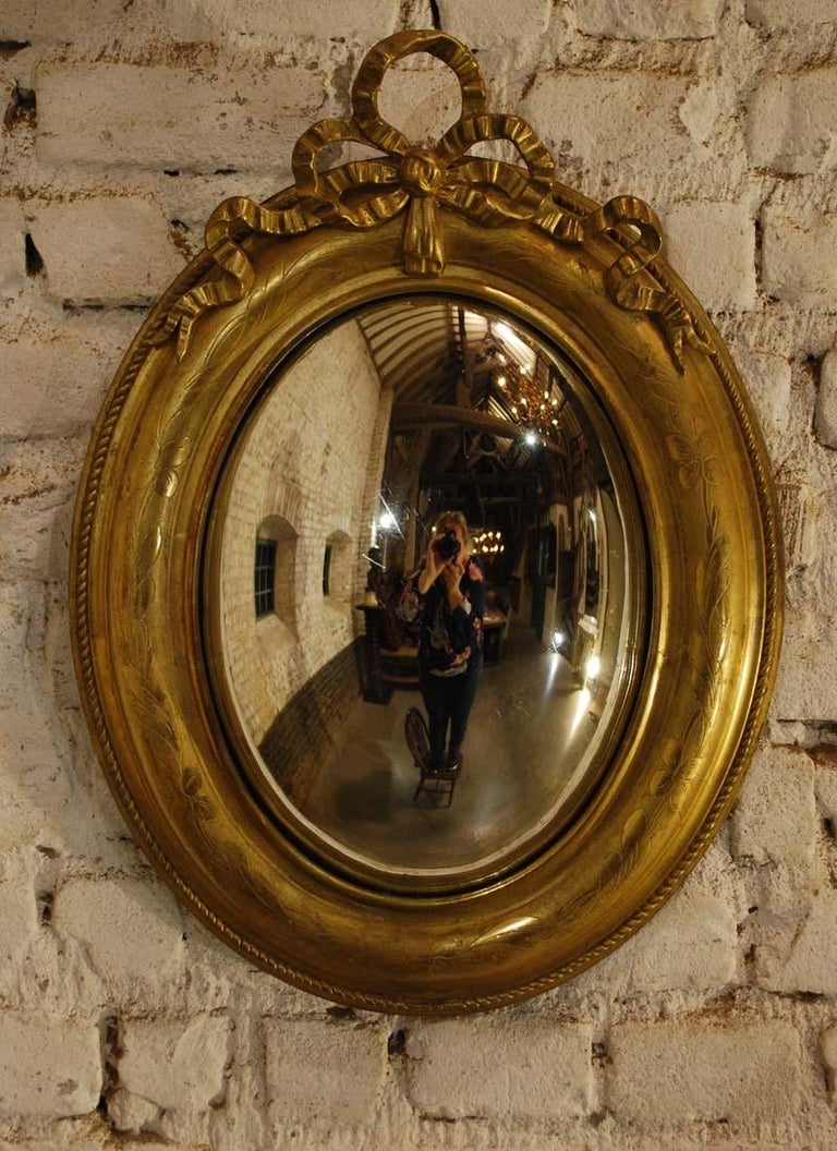 Antique 19th Century French Gold Leaf Gilt Convex Mirror with Ribbon ...