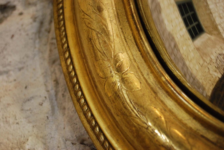 Antique 19th Century French Gold Leaf Gilt Convex Mirror with Ribbon ...