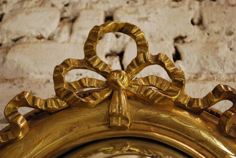 Antique 19th Century French Gold Leaf Gilt Convex Mirror with Ribbon ...