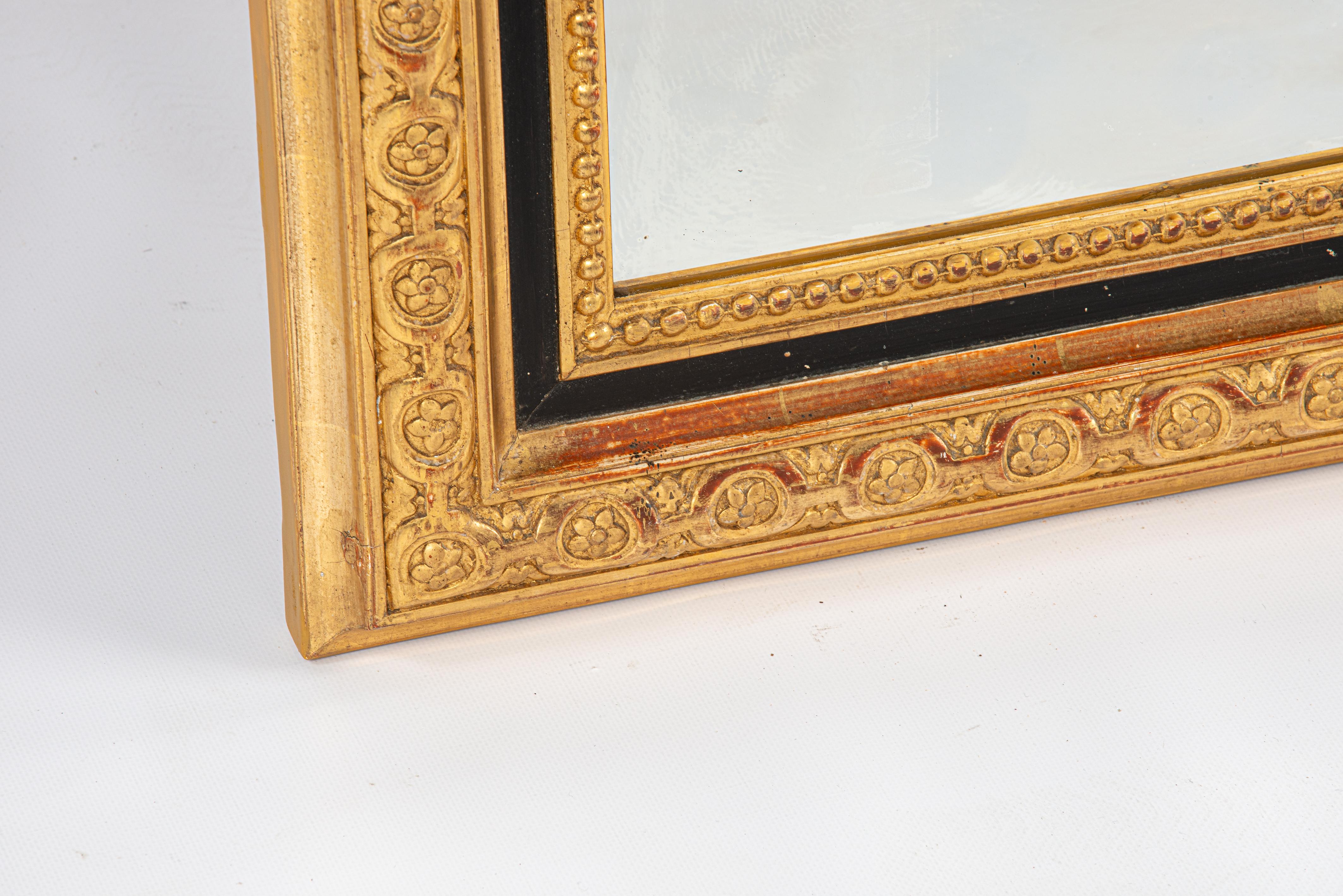 19th Century Antique 19th-century French gold leaf gilt gadrooned Louis Philippe mirror For Sale