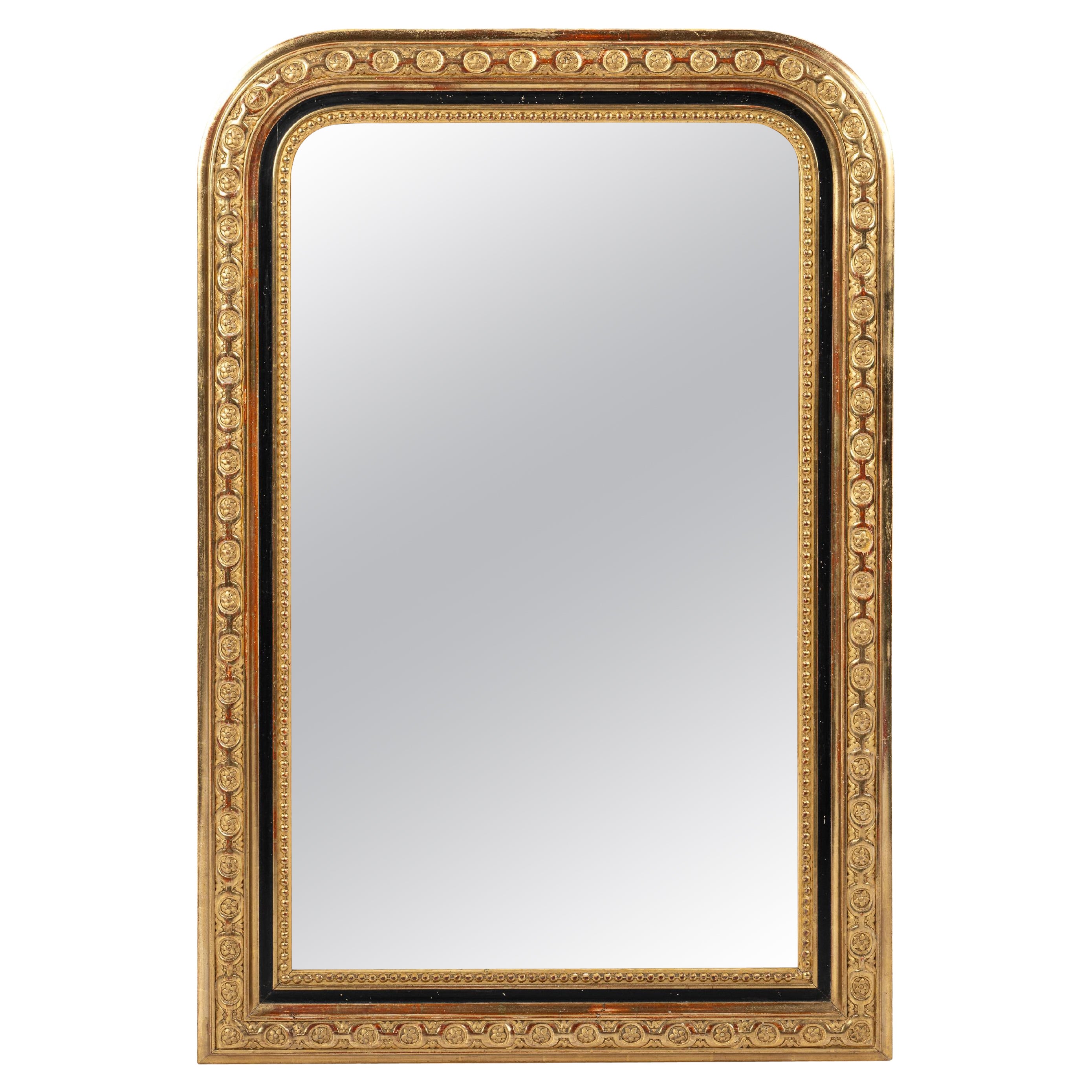 Antique Mirror francese del XIX secolo, dorato a foglia d'oro e con gadroon di Louis Philippe in vendita