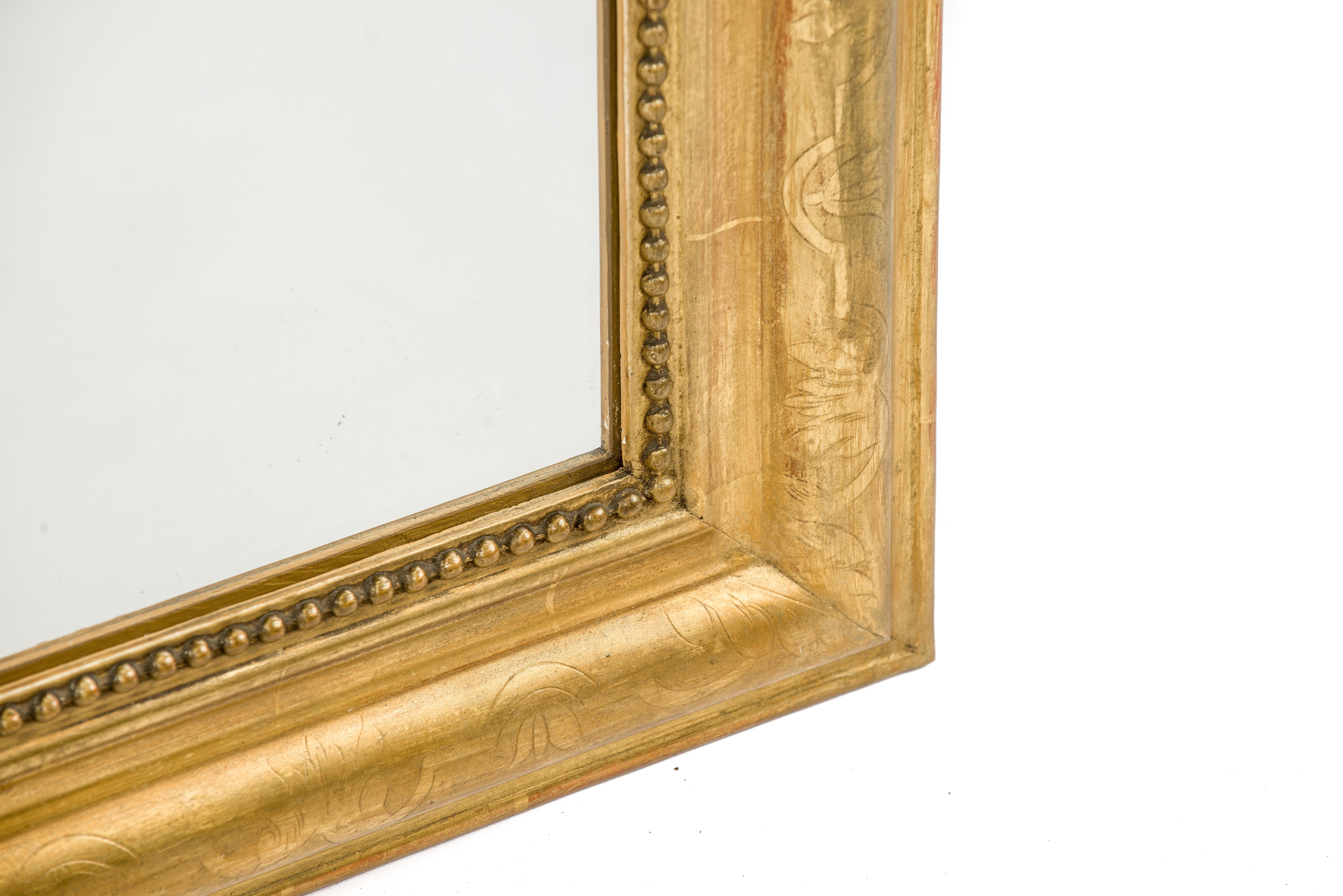 Gesso Antique 19th-Century French Gold Leaf Gilt Louis Philippe Mirror 