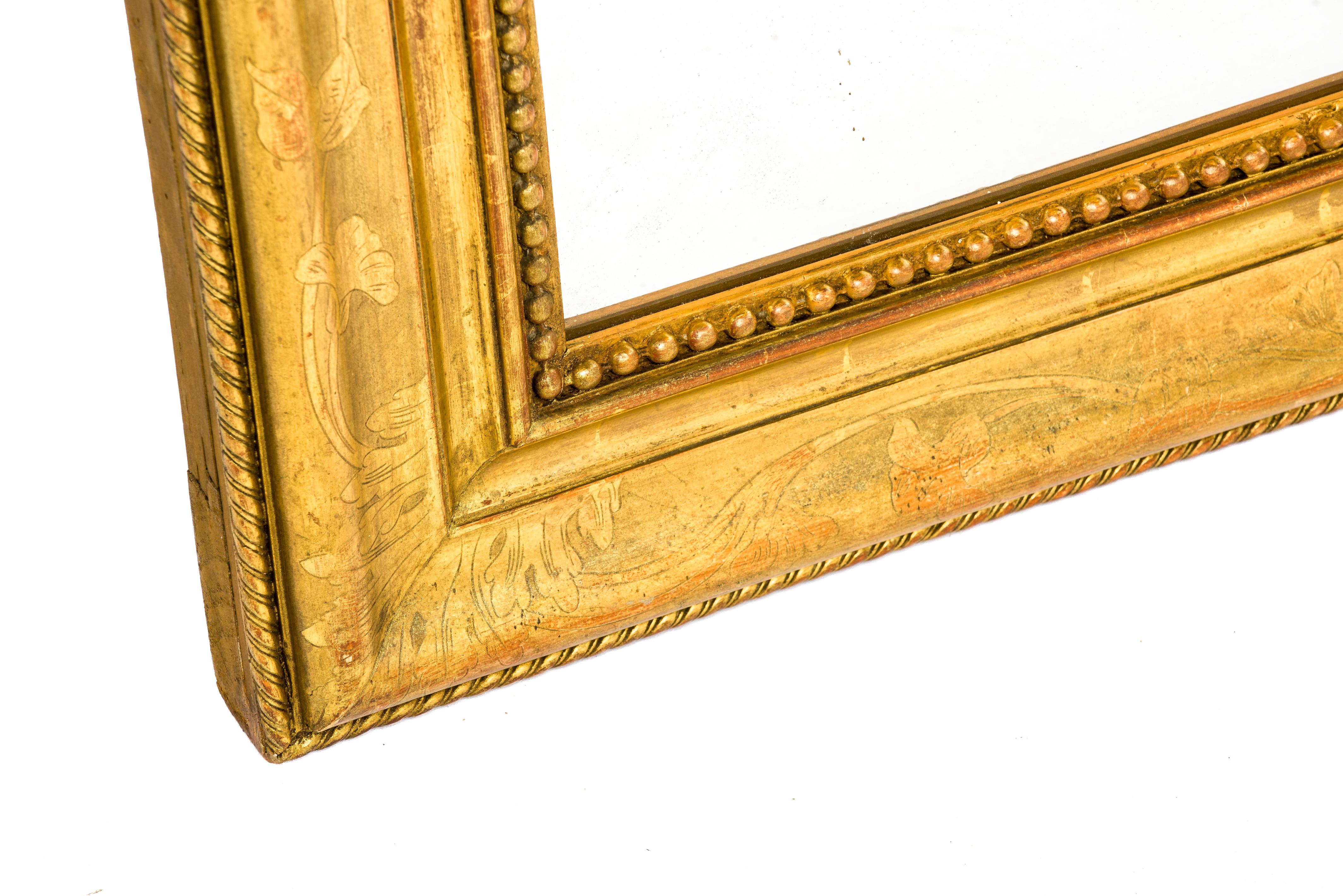 Gesso Antique 19th Century French Gold Leaf Gilt Louis Philippe Mirror with Crest