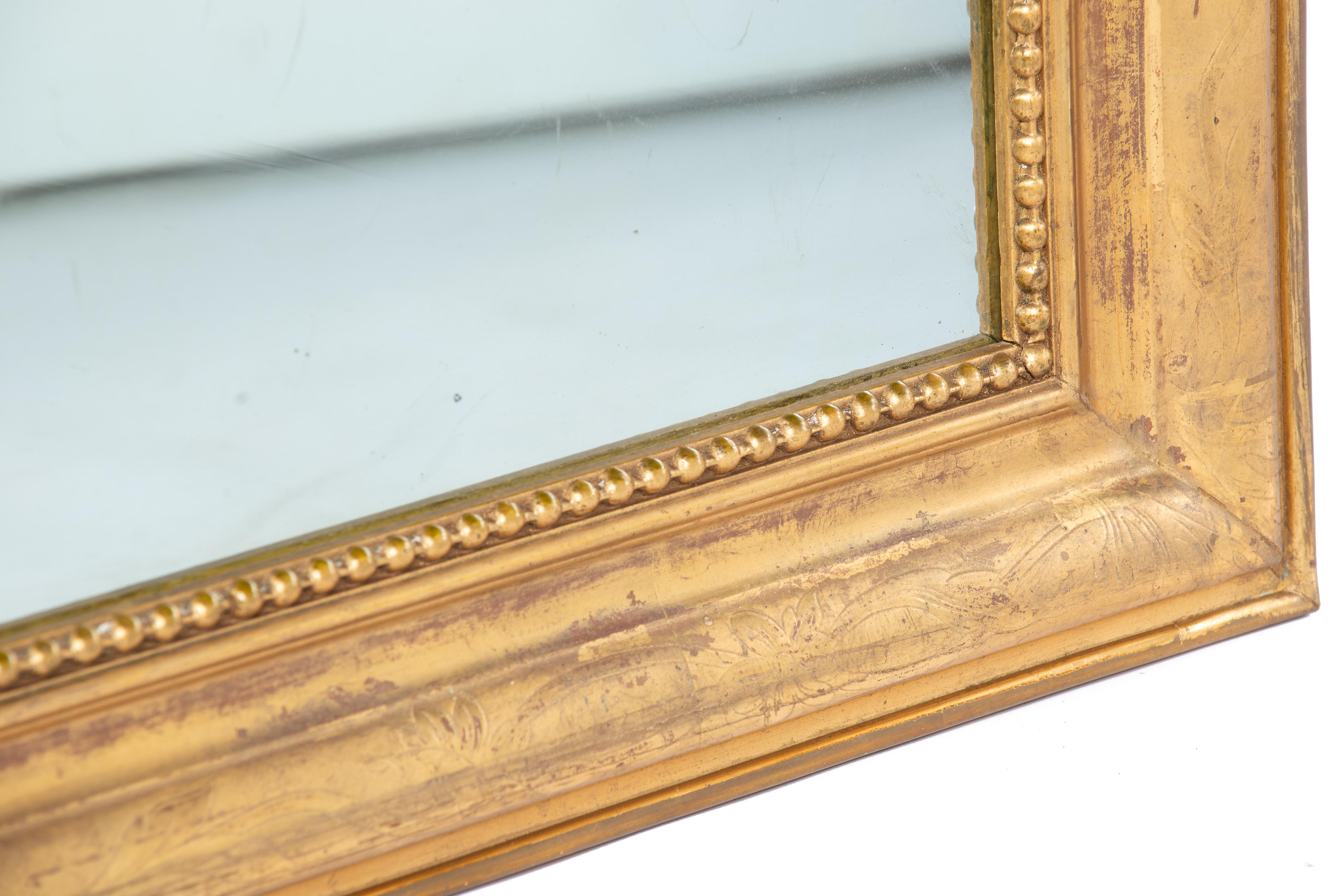 19th Century Antique 19th-century French gold leaf gilt Louis Philippe mirror with crest