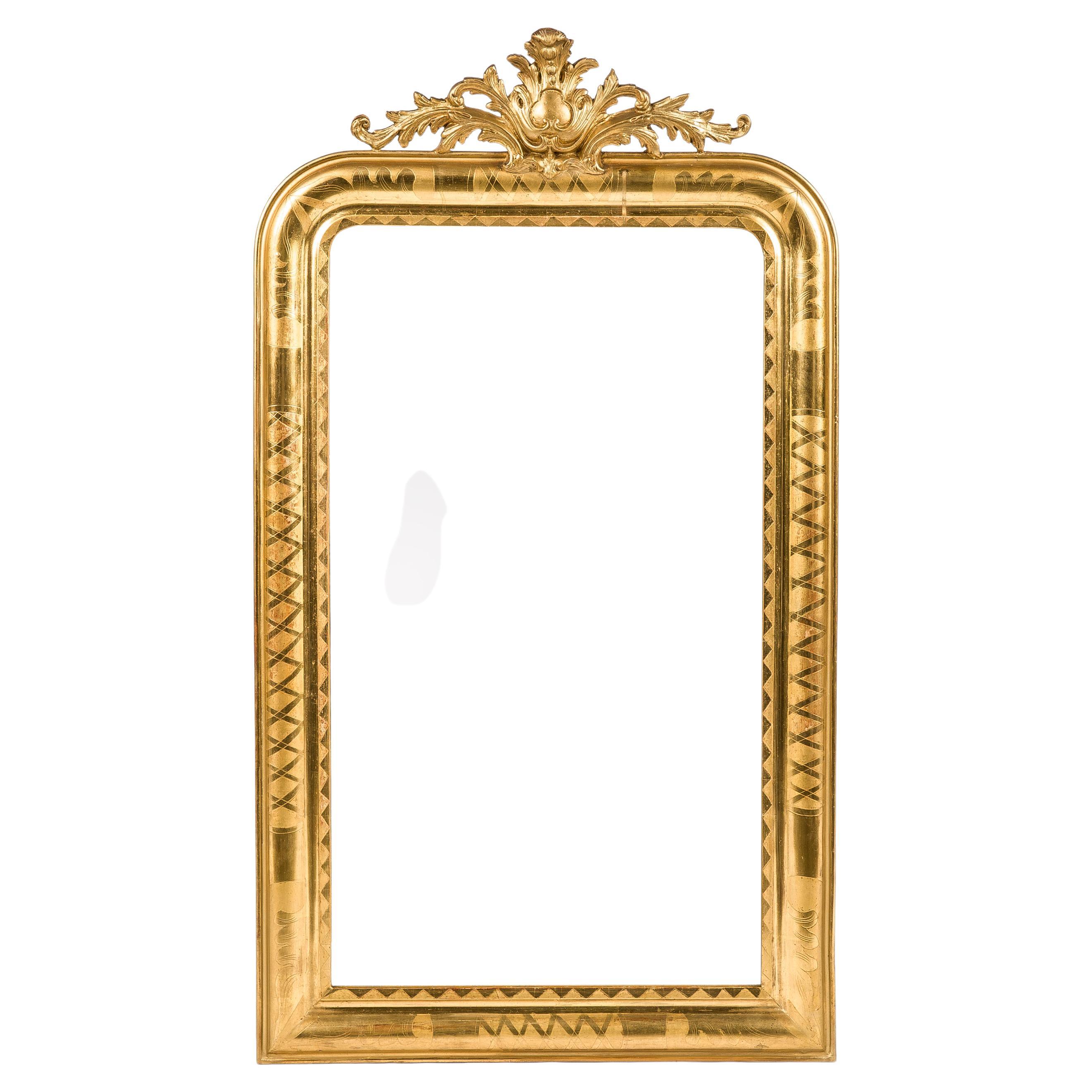 Antique 19th Century French Gold Leaf Gilt Louis Philippe Mirror with Crest