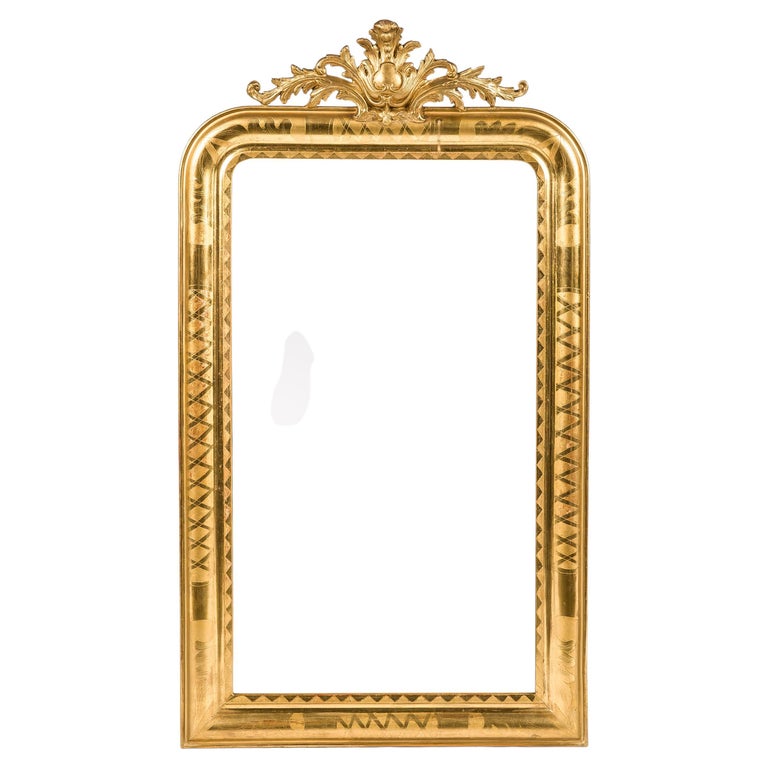 Large crested mirror Louis Philippe antique gold, English Decorations