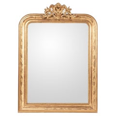 Antique 19th-century French gold leaf gilt Louis Philippe mirror with crest