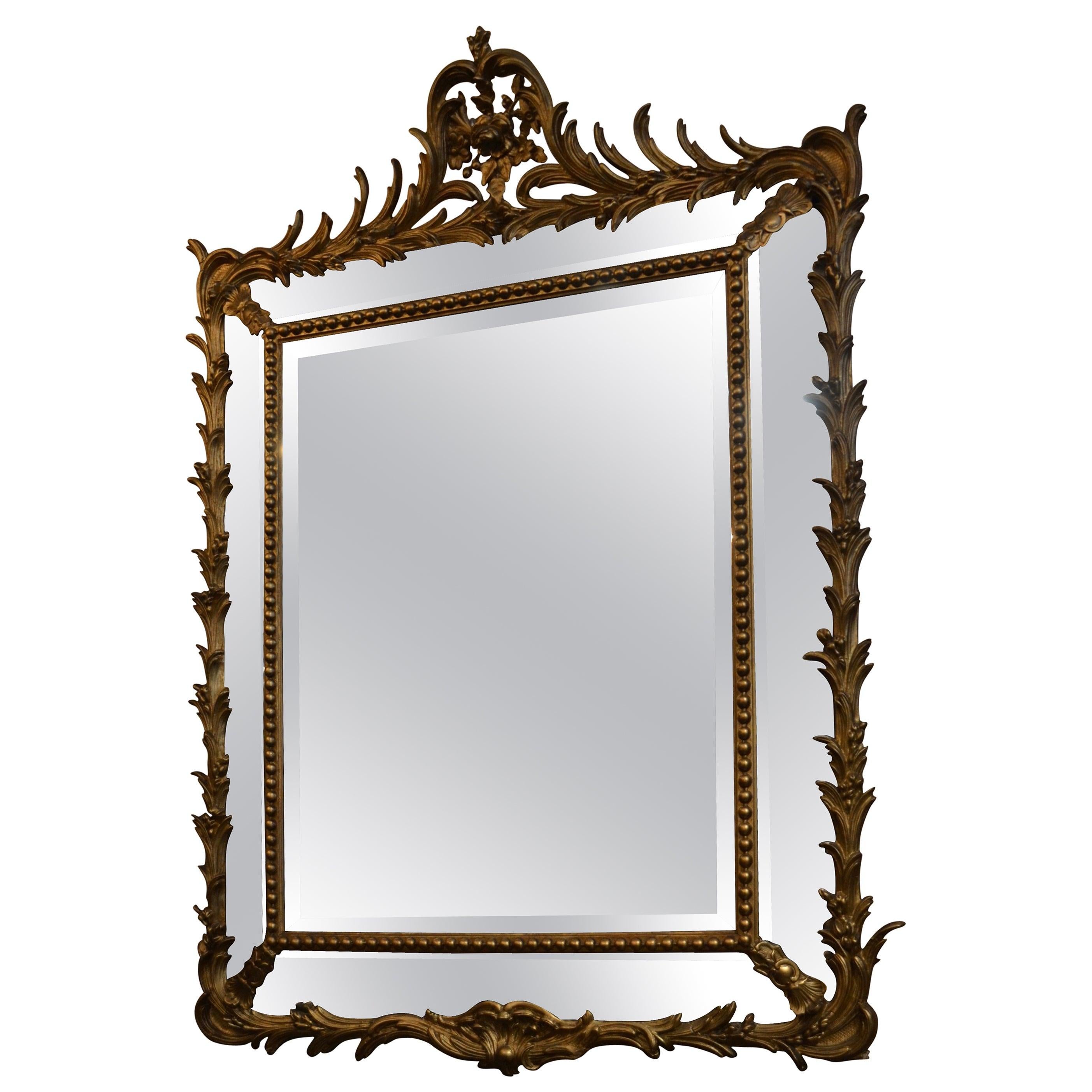 Antique 19th Century French Gold Wood Double Paneled Beveled Mirror, circa 1890 For Sale 1