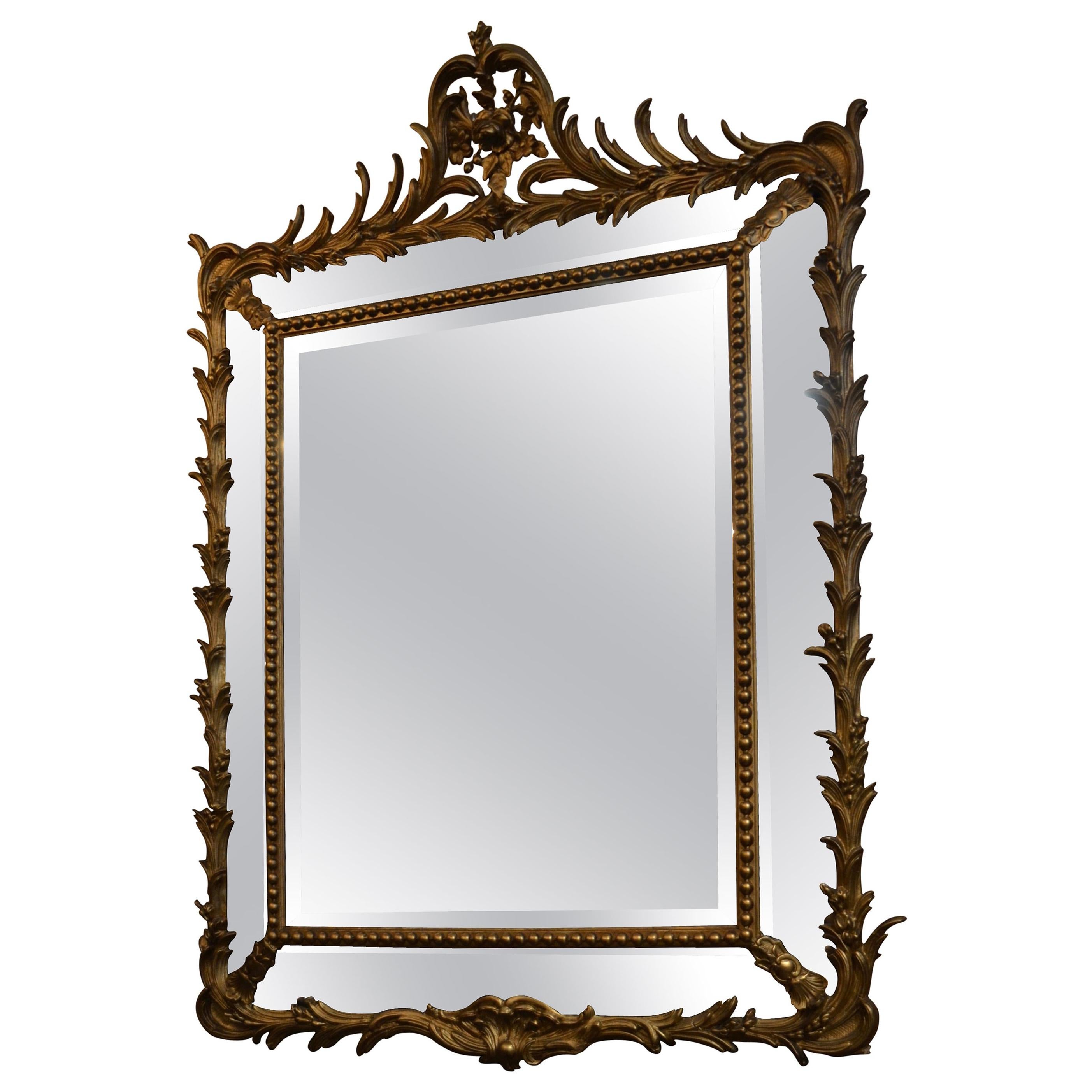 Antique 19th Century French Gold Wood Double Paneled Beveled Mirror, circa 1890