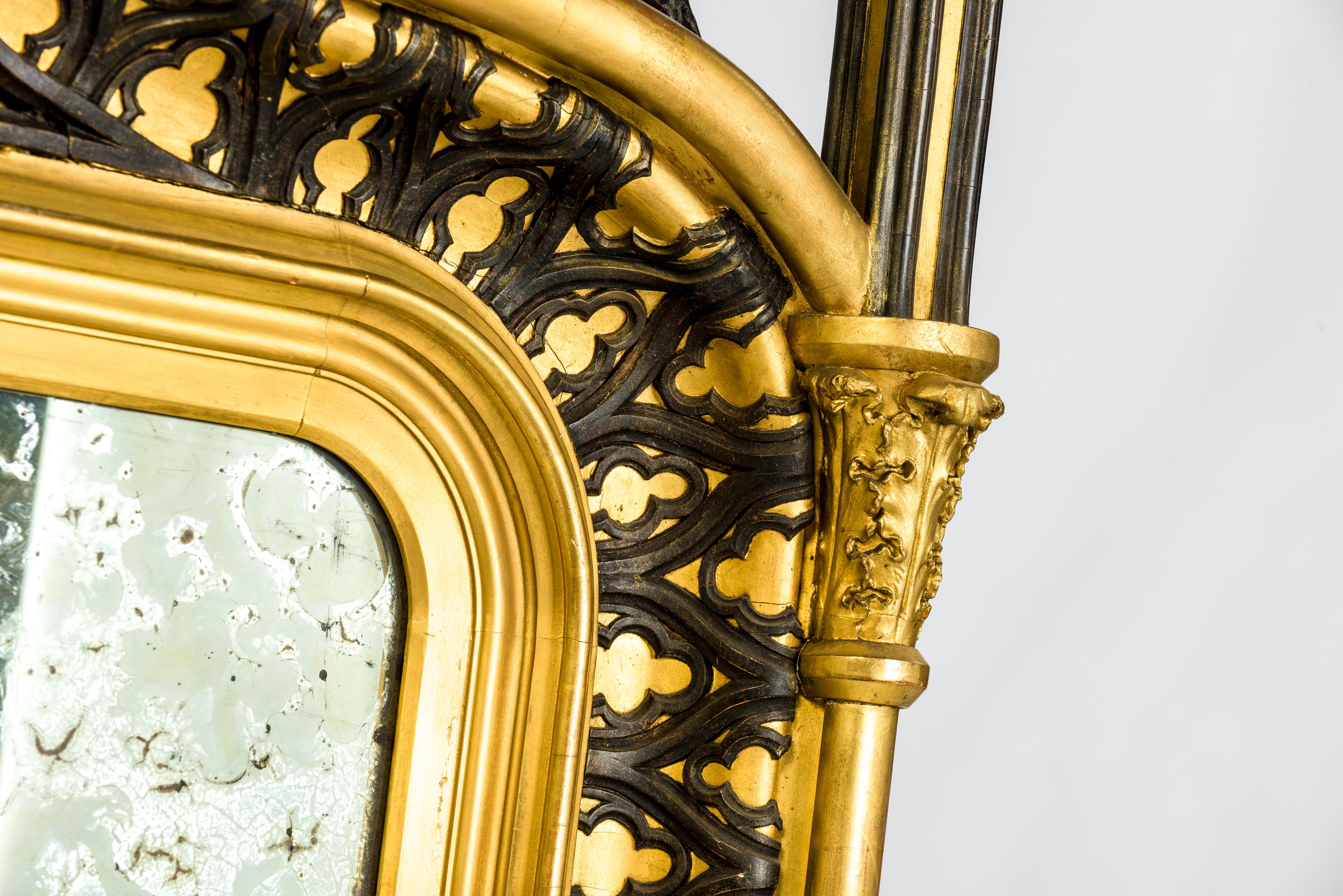 Antique 19th Century French Gothic Revival Gold Leaf Gilt Mirror 7