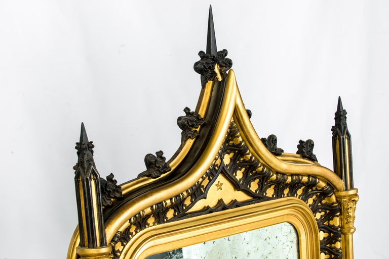 Antique 19th Century French Gothic Revival Gold Leaf Gilt Mirror at 1stDibs