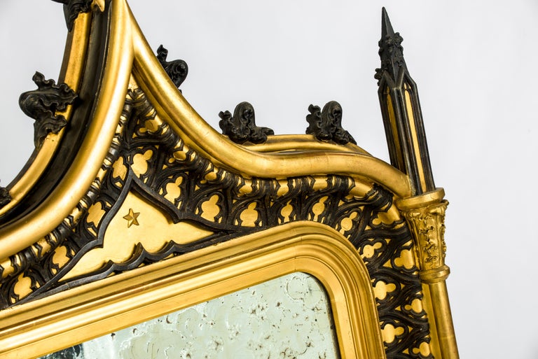 Antique 19th Century French Gothic Revival Gold Leaf Gilt Mirror at 1stDibs