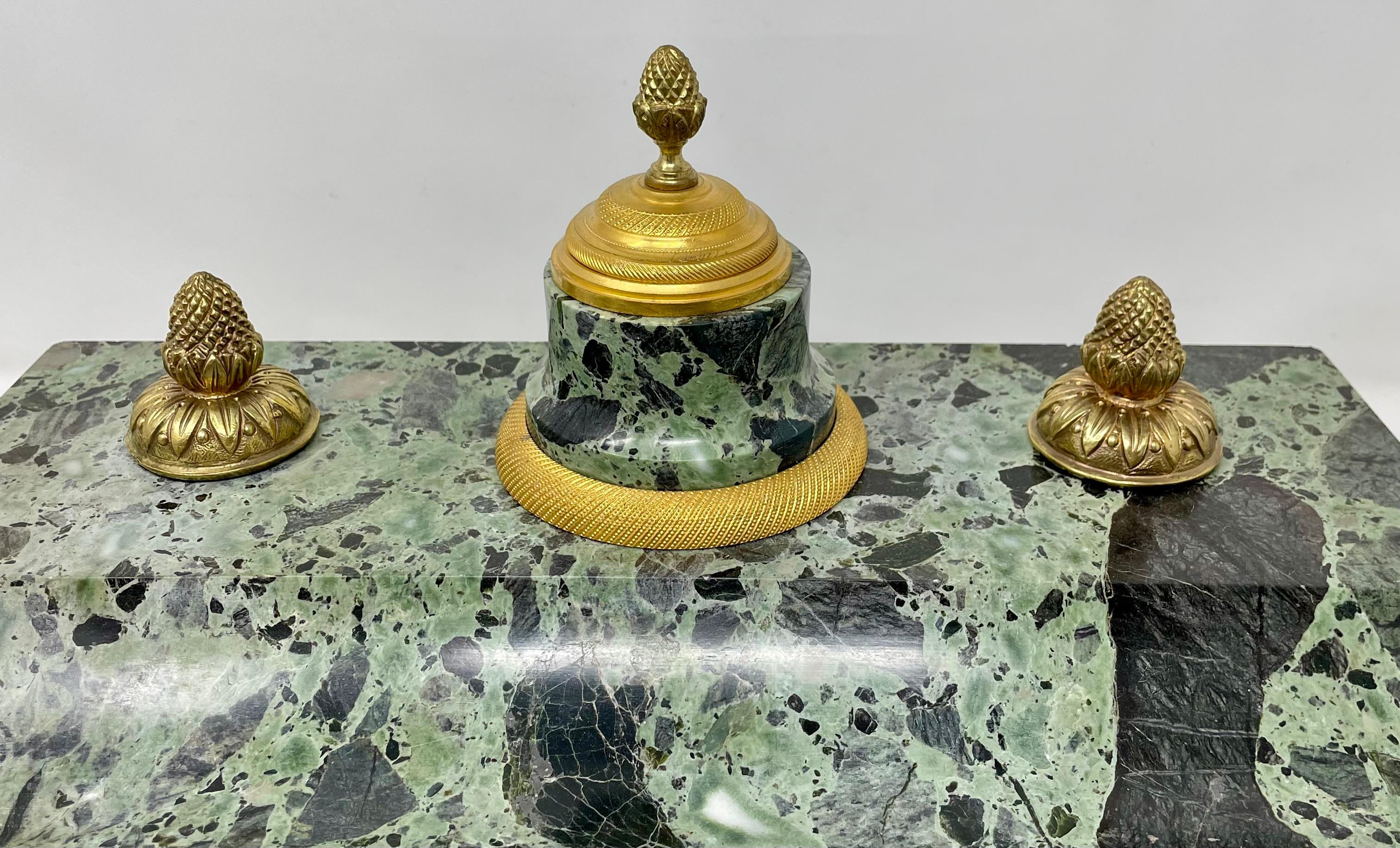 Antique 19th Century French Green Marble and Ormolu Ink Stand.  For Sale 1