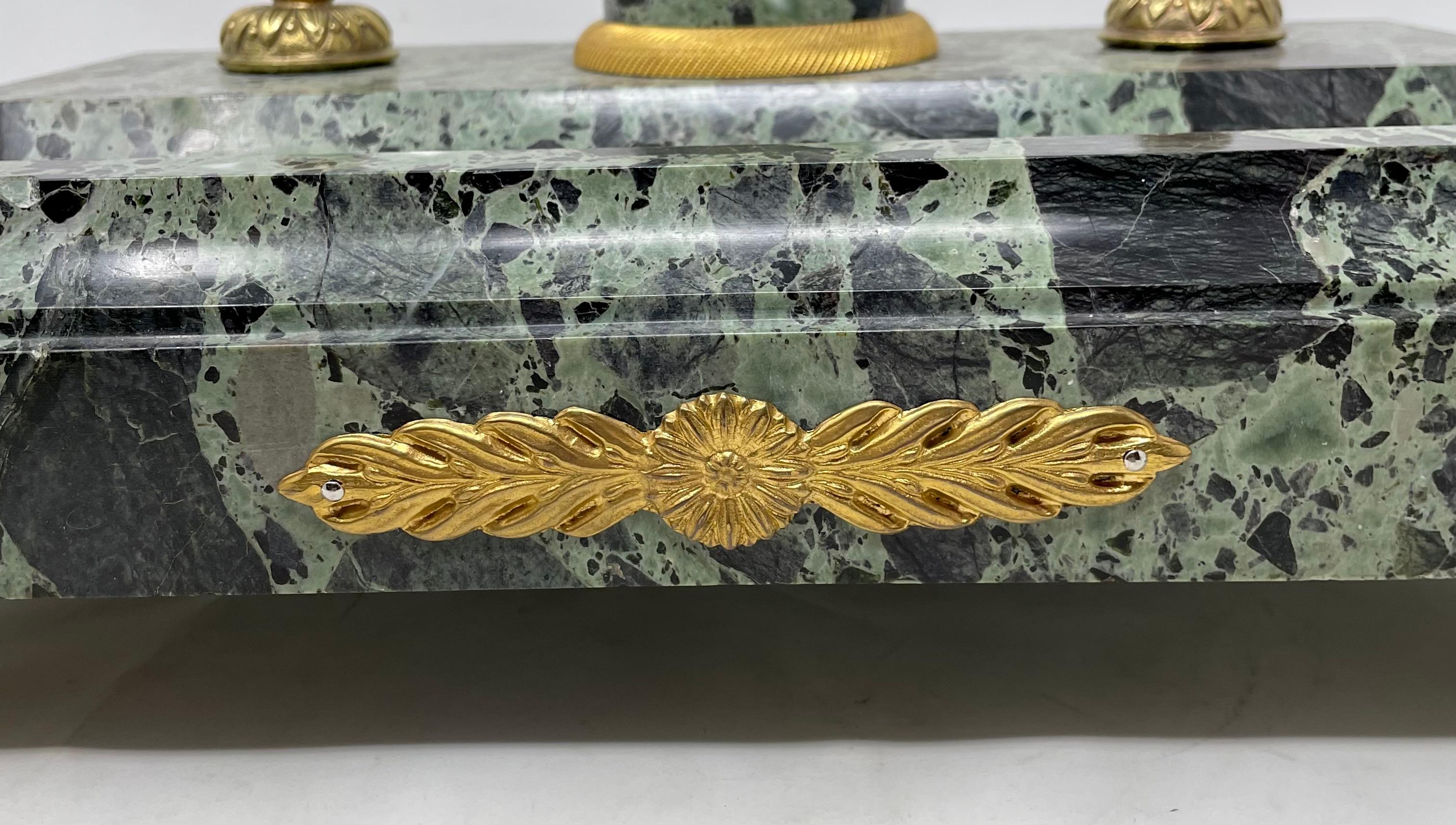 Antique 19th Century French Green Marble and Ormolu Ink Stand.  For Sale 2