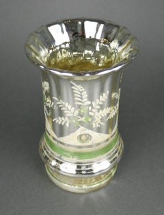 Antique 19th Century French Hand Blown Mercury Mirrored Glass Footed Vase