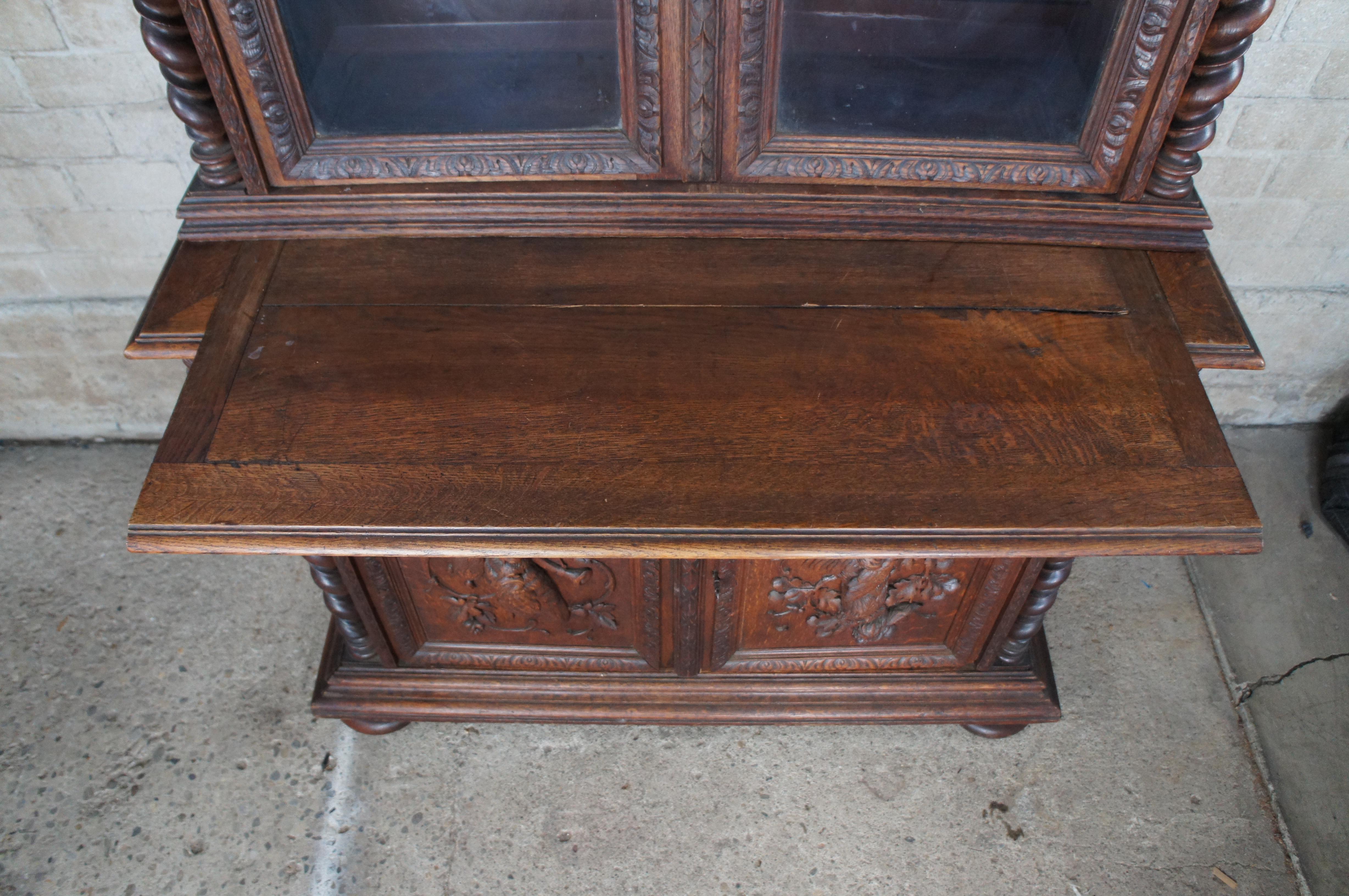 Antique 19th Century French Henry II Carved Oak Hunt Cabinet Bookcase Cupboard For Sale 4