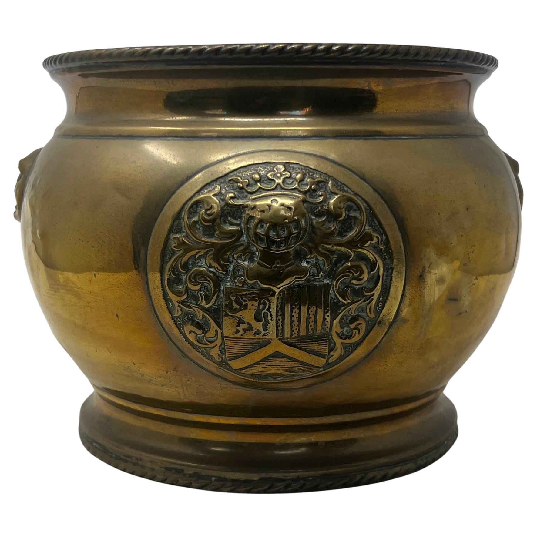 Antique 19th Century French Heraldic Brass Jardiniere. For Sale
