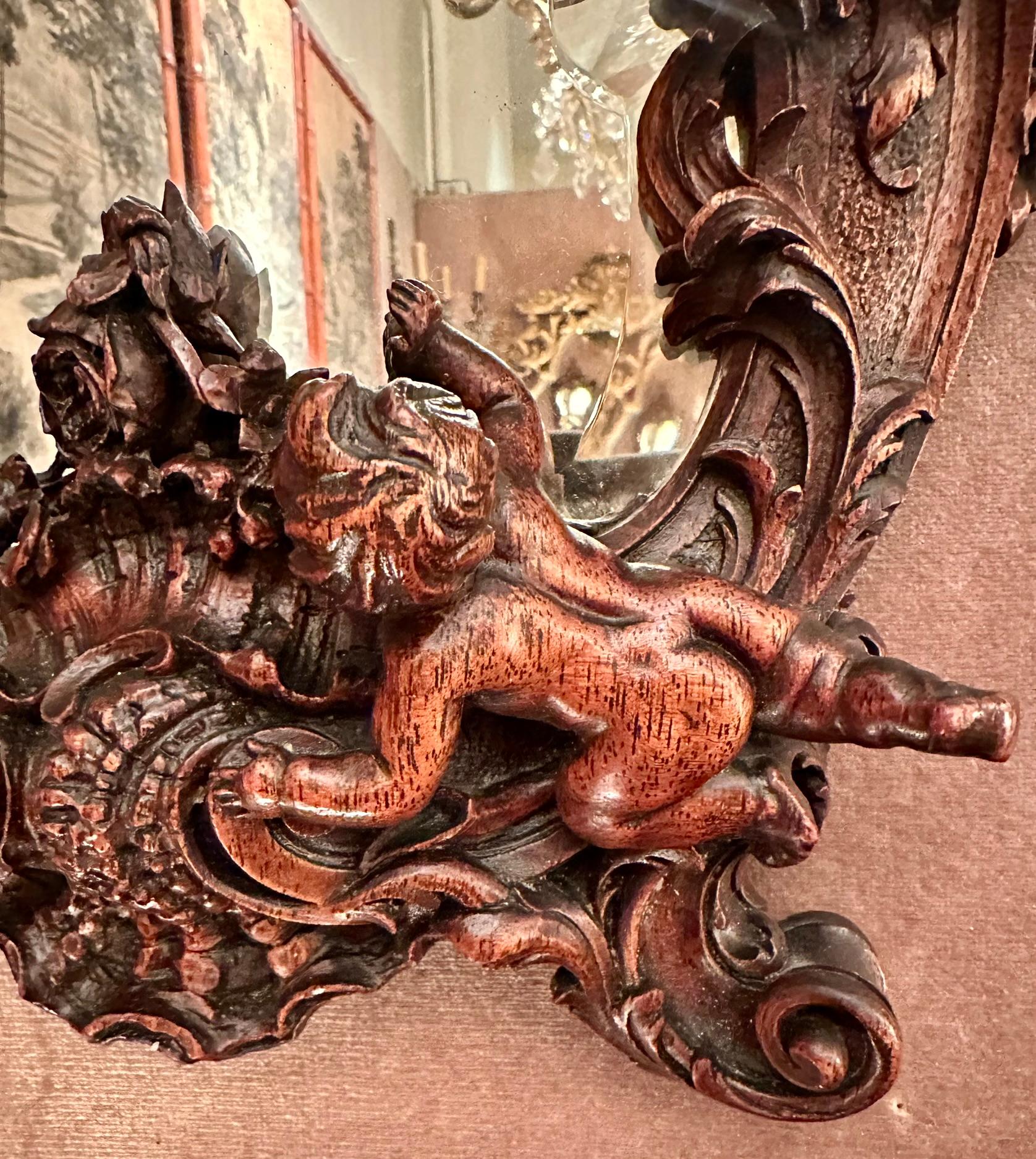 XIXe siècle Antique Mirror biseauté en noyer très sculpté du 19ème siècle français, Ca. 1875 en vente