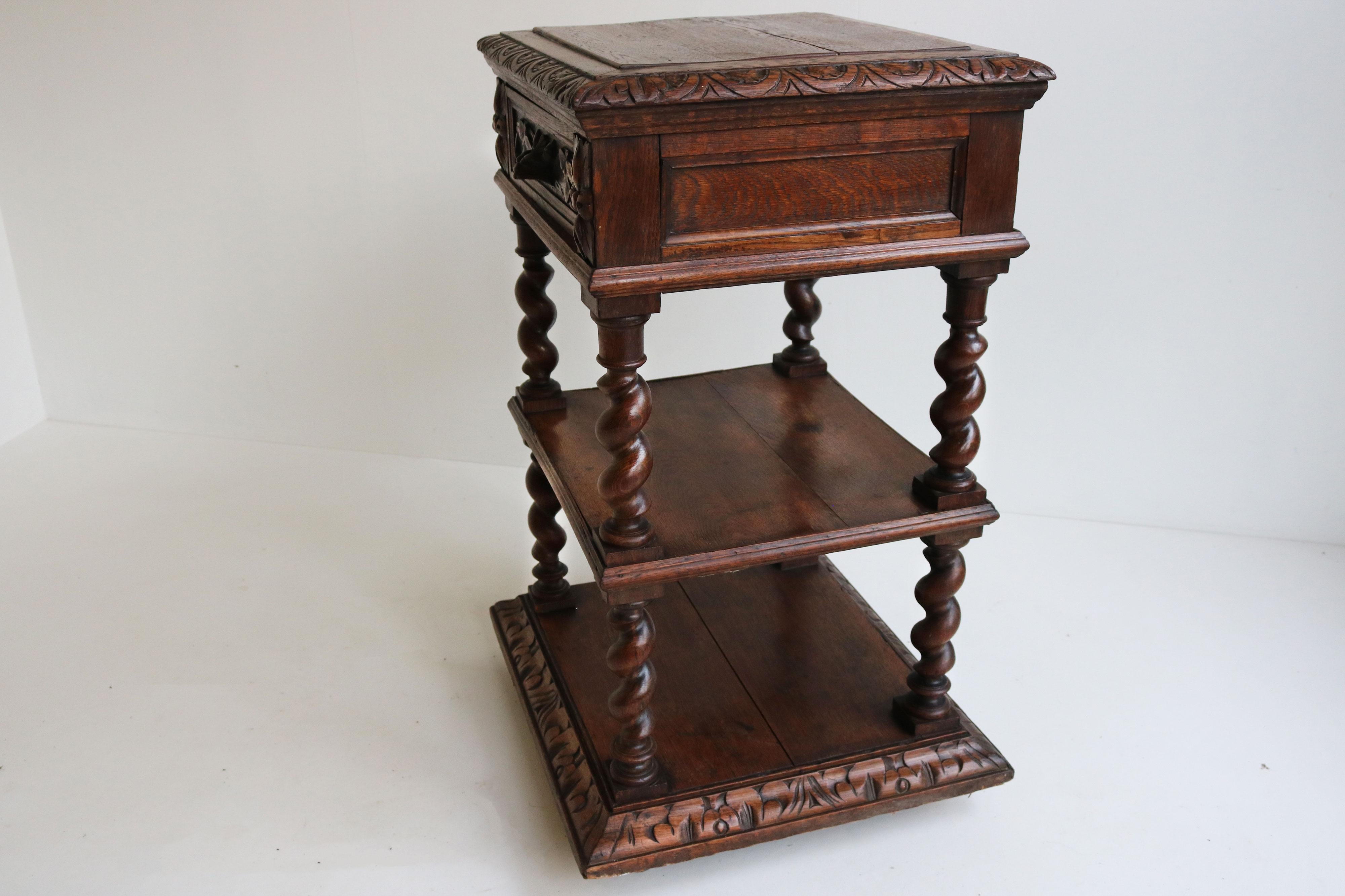 Antique 19th Century French Hunt Night Stand / Cabinet Barley Twist Black Forest For Sale 5