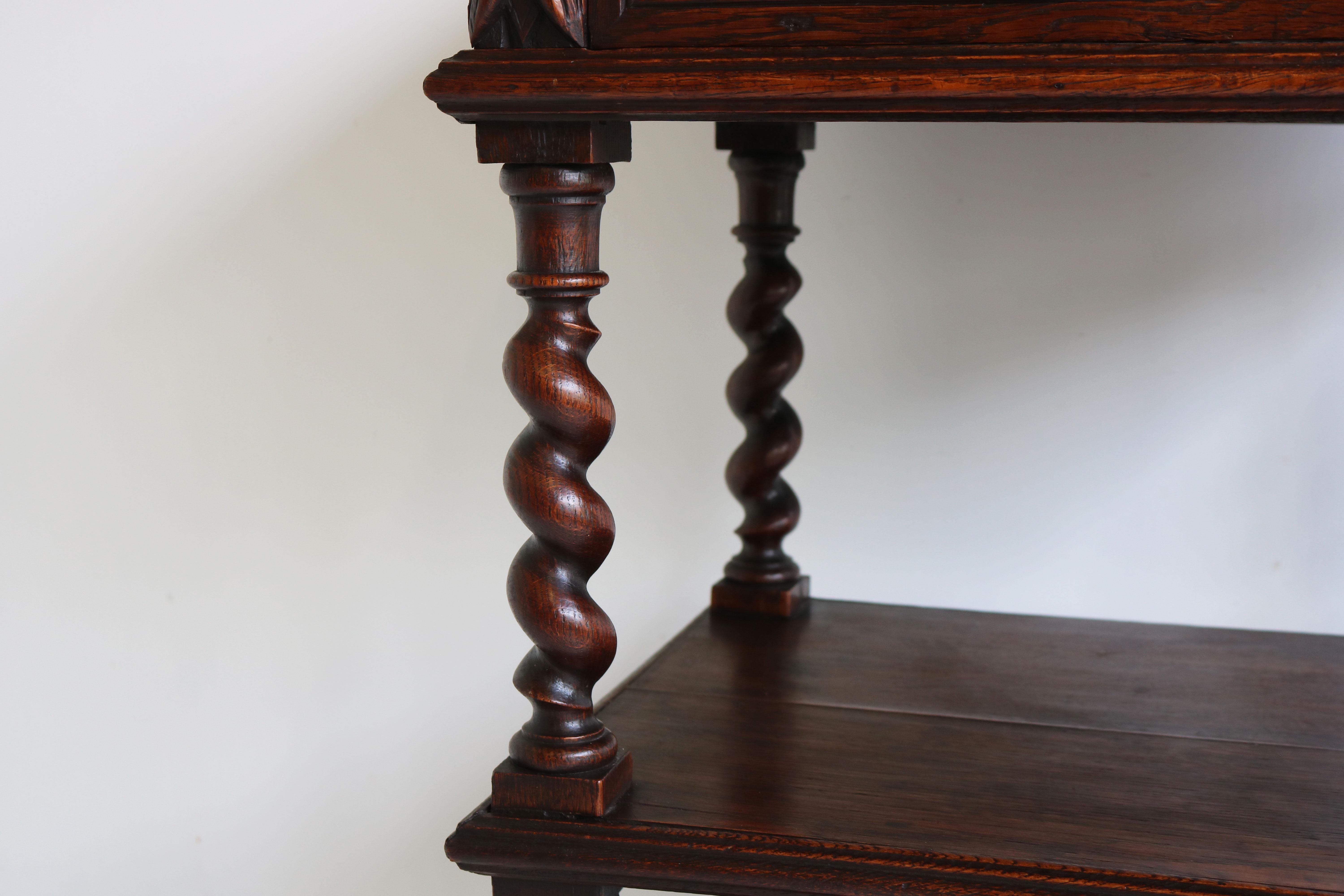 Marvelous 19th century French renaissance Revival Night stand / side table in Hunt / Black Forest style with barley twisted columns. 
Finished on all sides so you are able to place this freestanding in your room for use as a nightstand/side table