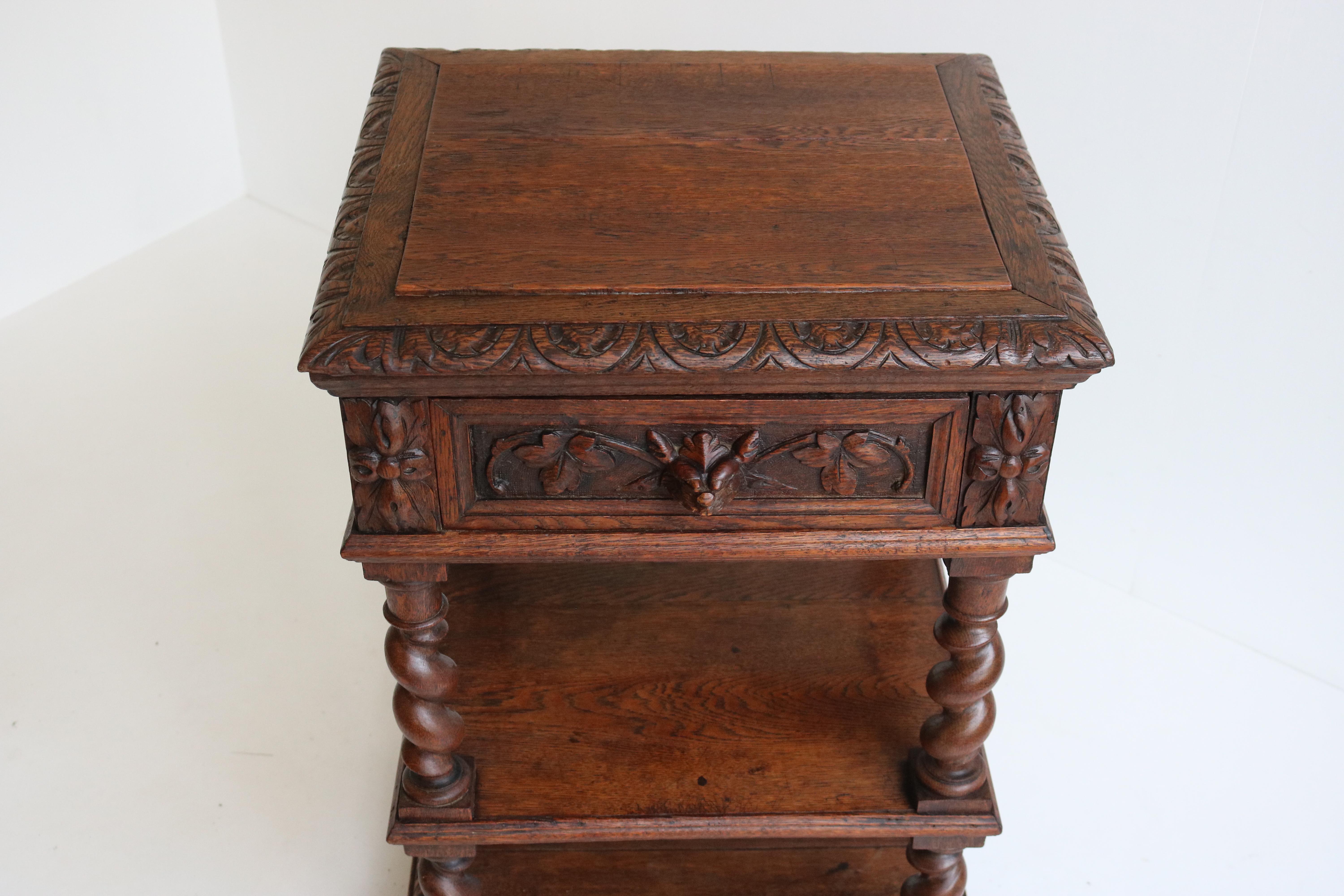 Hand-Carved Antique 19th Century French Hunt Night Stand / Cabinet Barley Twist Black Forest For Sale