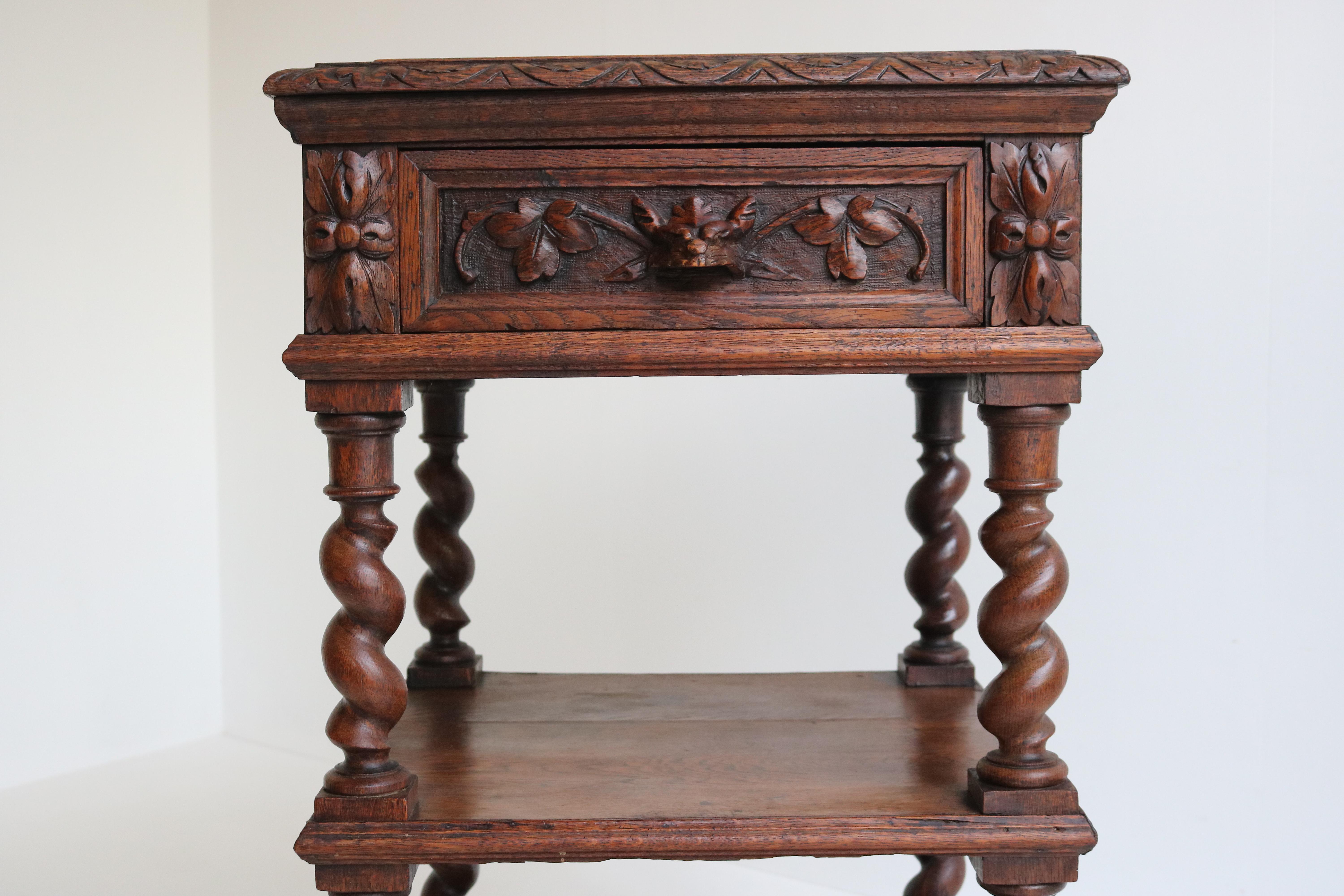 Oak Antique 19th Century French Hunt Night Stand / Cabinet Barley Twist Black Forest For Sale