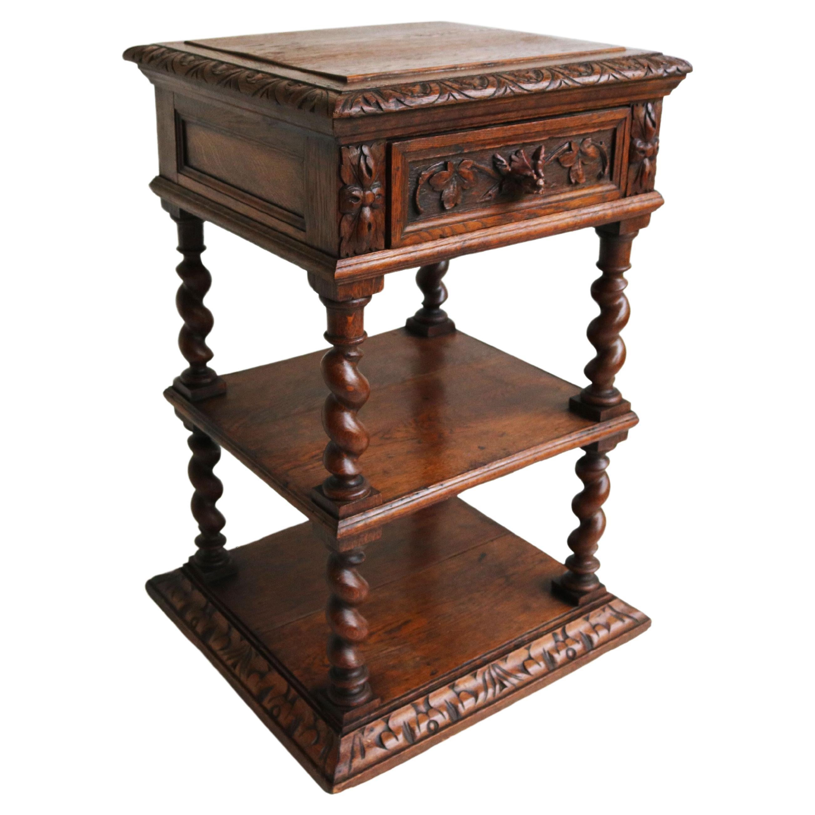 Antique 19th Century French Hunt Night Stand / Cabinet Barley Twist Black Forest