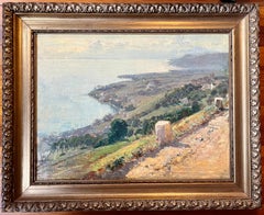 Peinture à l'huile antique du XIXe siècle représentant un paysage impressionniste français de la Côte d'Azur