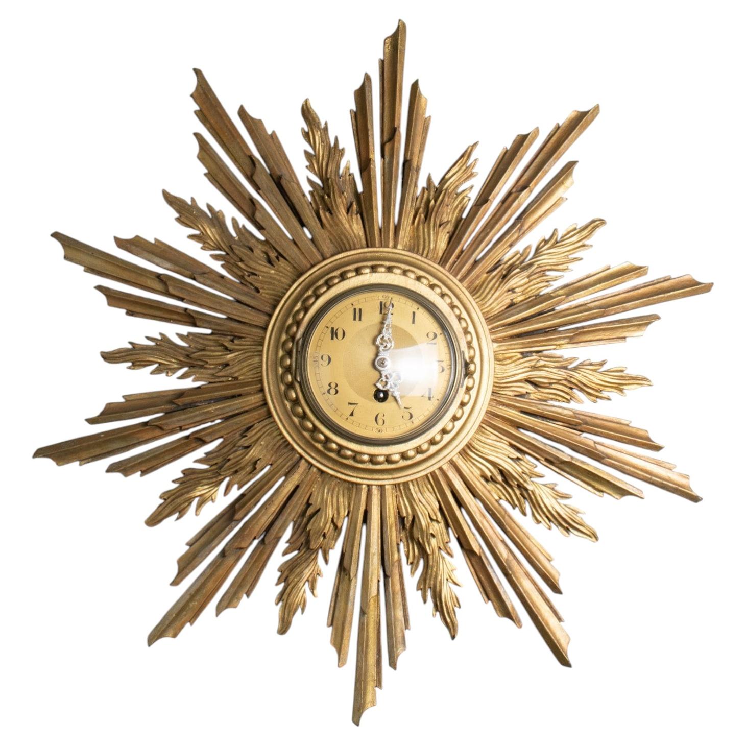 Antique 19th Century French Japy Frères Sunburst Wall Clock