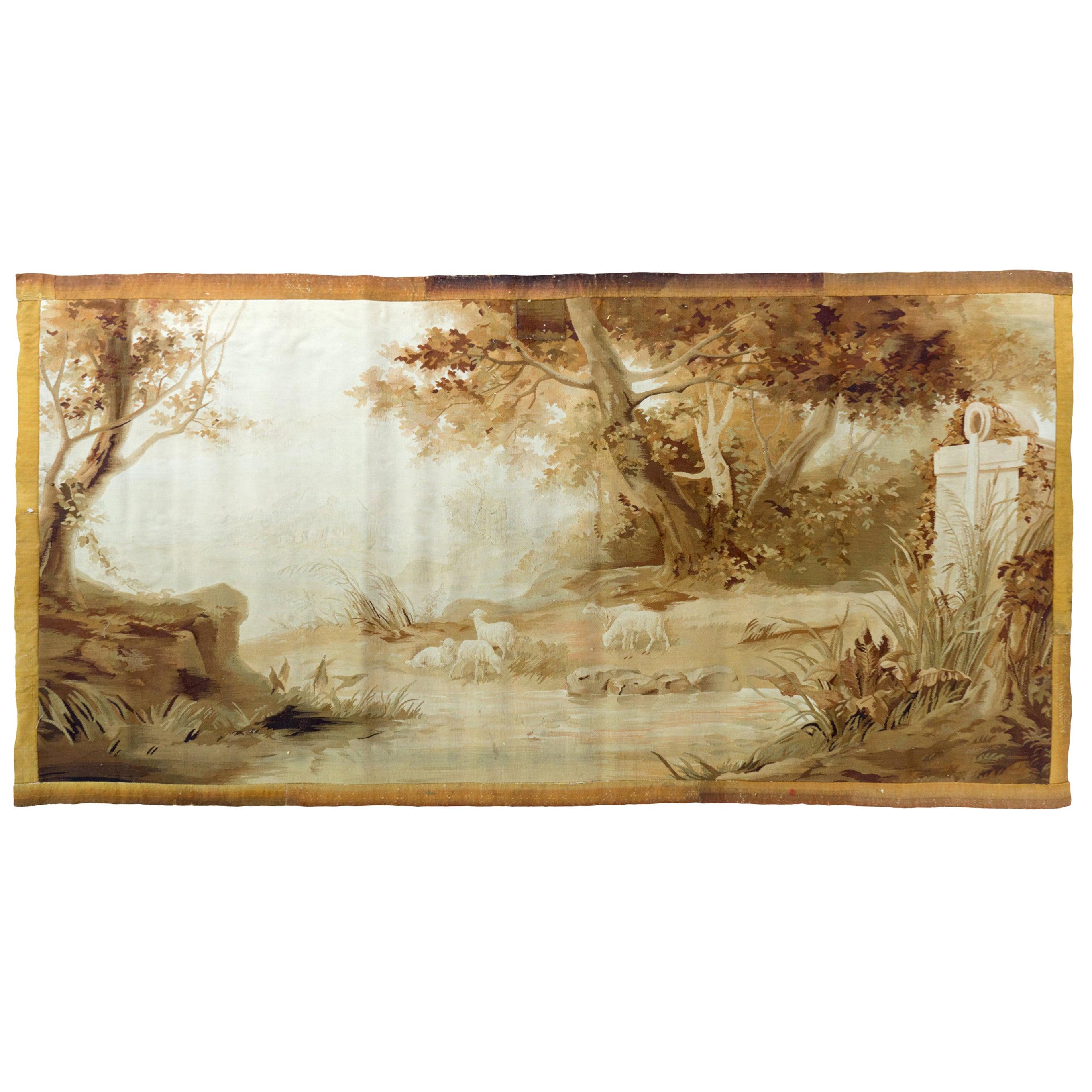 Antique 19th Century French Landscape Verdure Tapestry