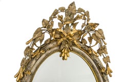 Antique 19th Century French Large Scale Oval Gold Gilt Mirror with Crest