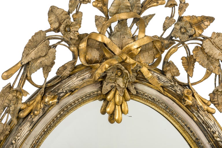 Antique 19th Century French Large Scale Oval Gold Gilt Mirror with ...