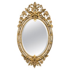 Antique 19th Century French Large Scale Oval Gold Gilt Mirror with Crest