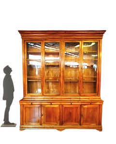 Antique 19th Century French Light Walnut Bookcase with Glass Doors and Drawers