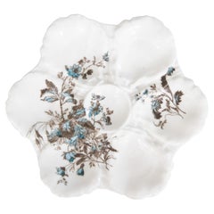 Antique 19th Century French Limoges Porcelain Floral Oyster Plate