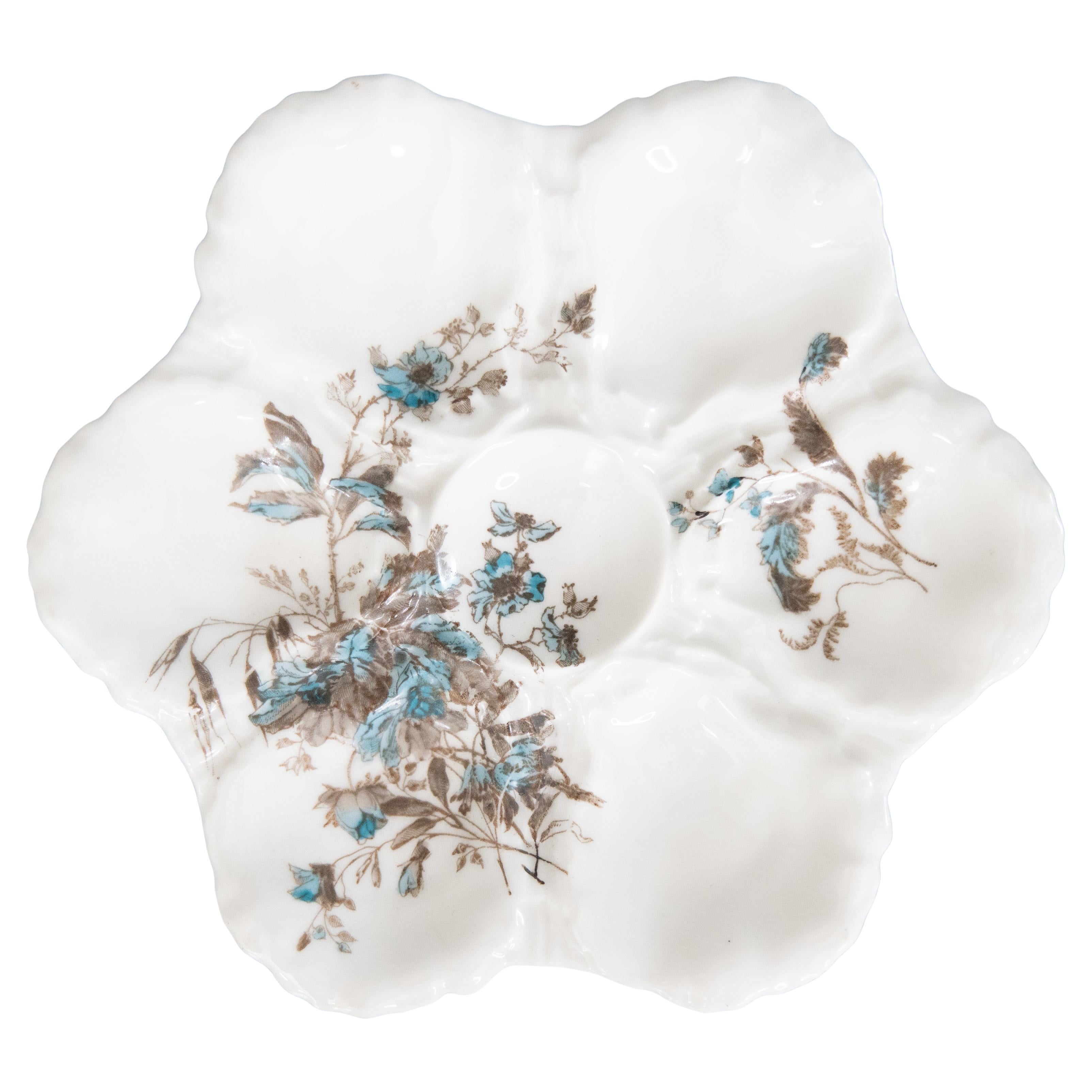 Antique 19th Century French Limoges Porcelain Floral Oyster Plate