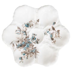 Ancienne assiette à huîtres florale en porcelaine de Limoges du 19ème siècle