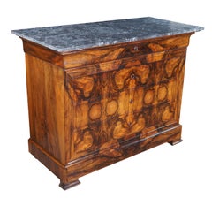 Antique 19th Century French Louis Philippe Walnut Burl Marble Top Commode Chest