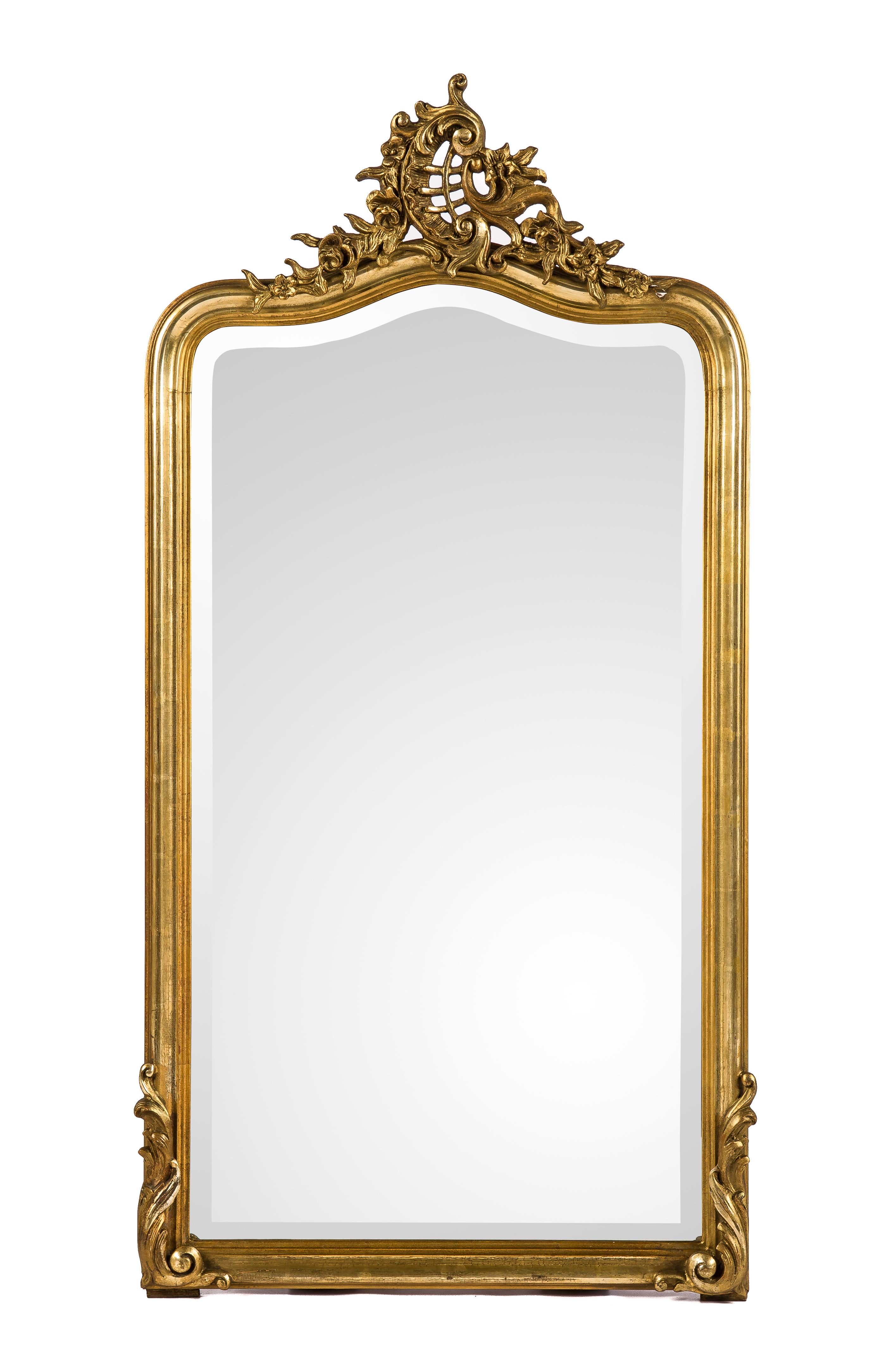 Antique Miroir doré Louis Quinze du 19ème siècle avec verre à facettes en vente 1