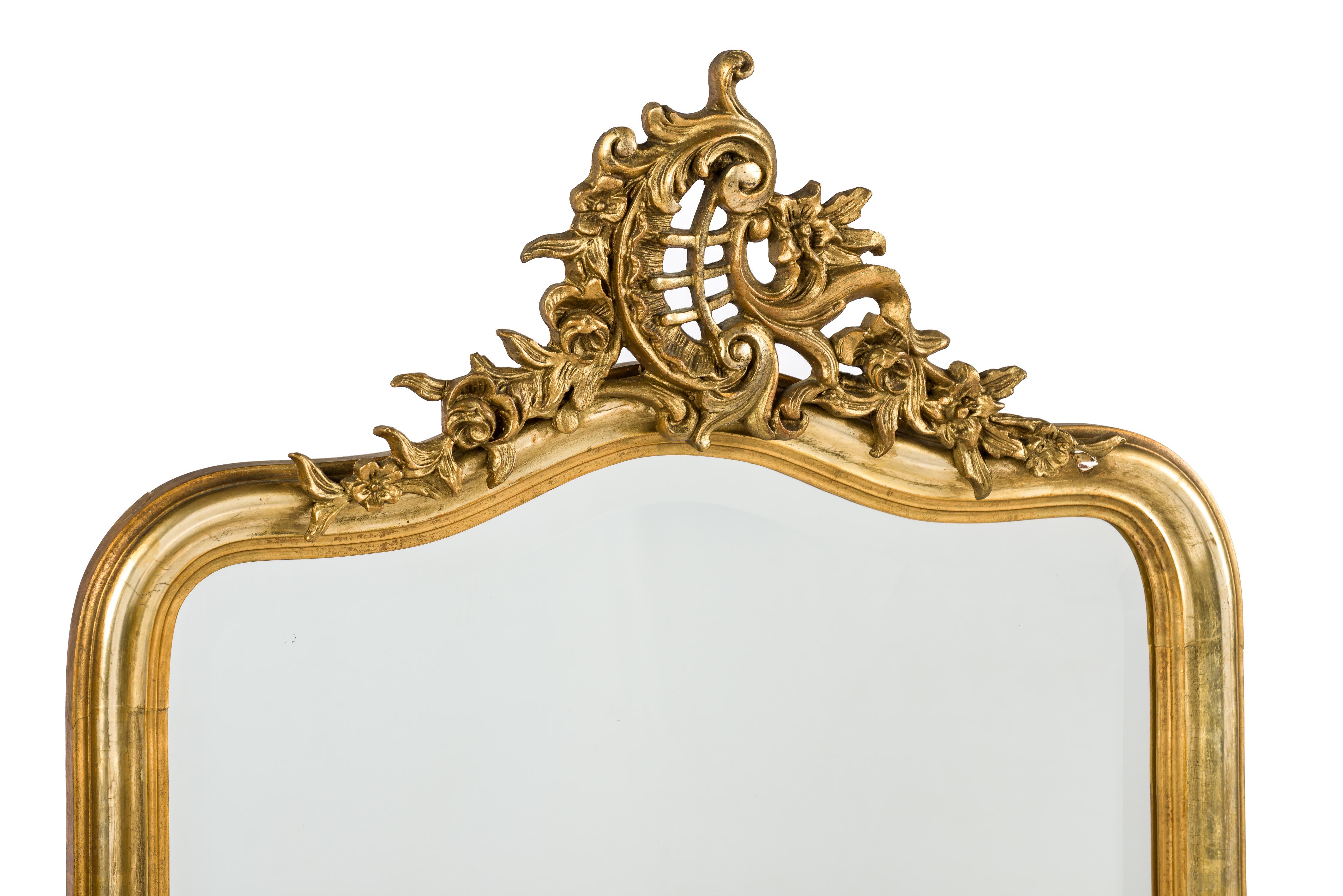 Rococo Antique 19th century French Louis Quinze Gold Gilt Mirror with Facetted Glass For Sale