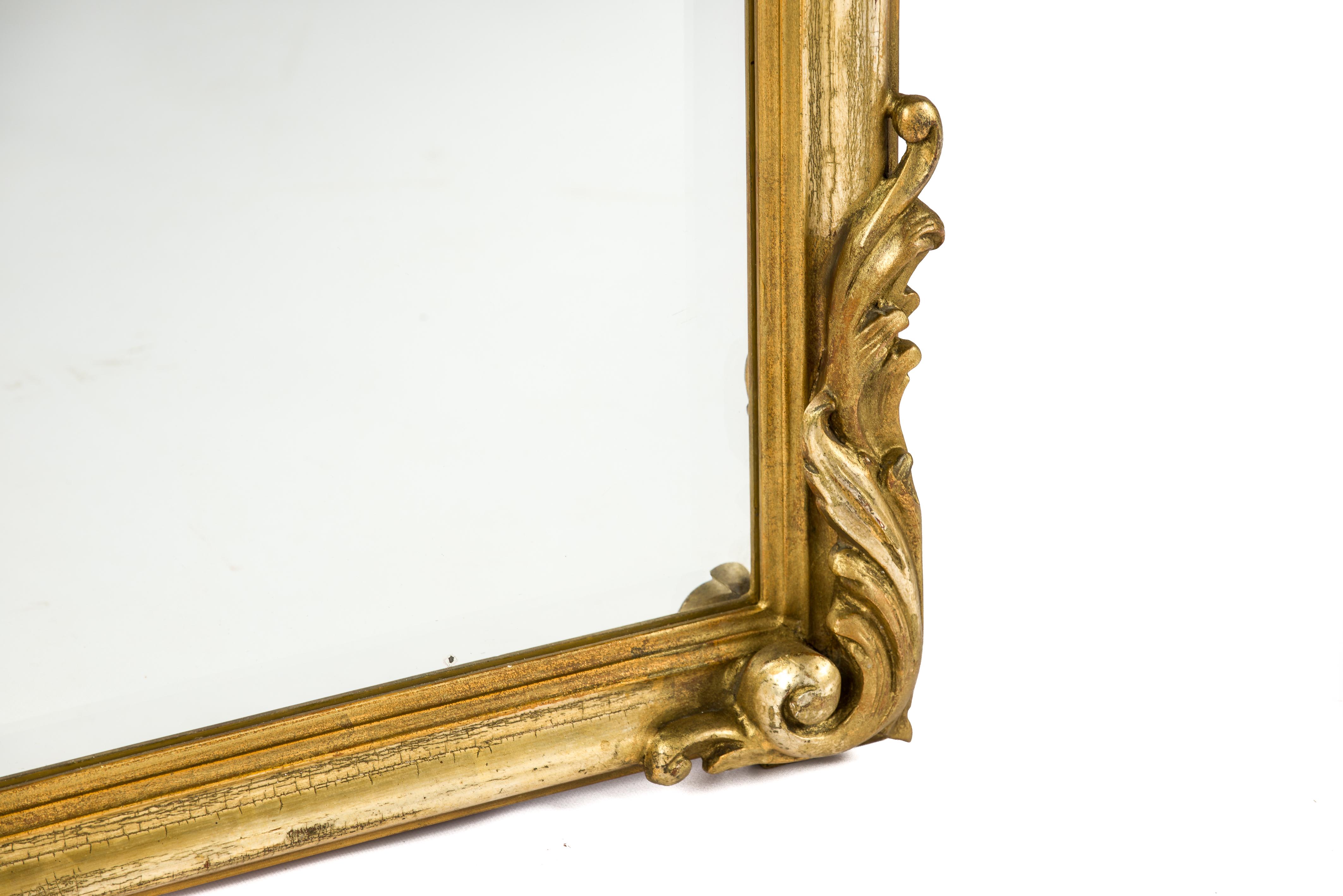 Patinated Antique 19th century French Louis Quinze Gold Gilt Mirror with Facetted Glass For Sale