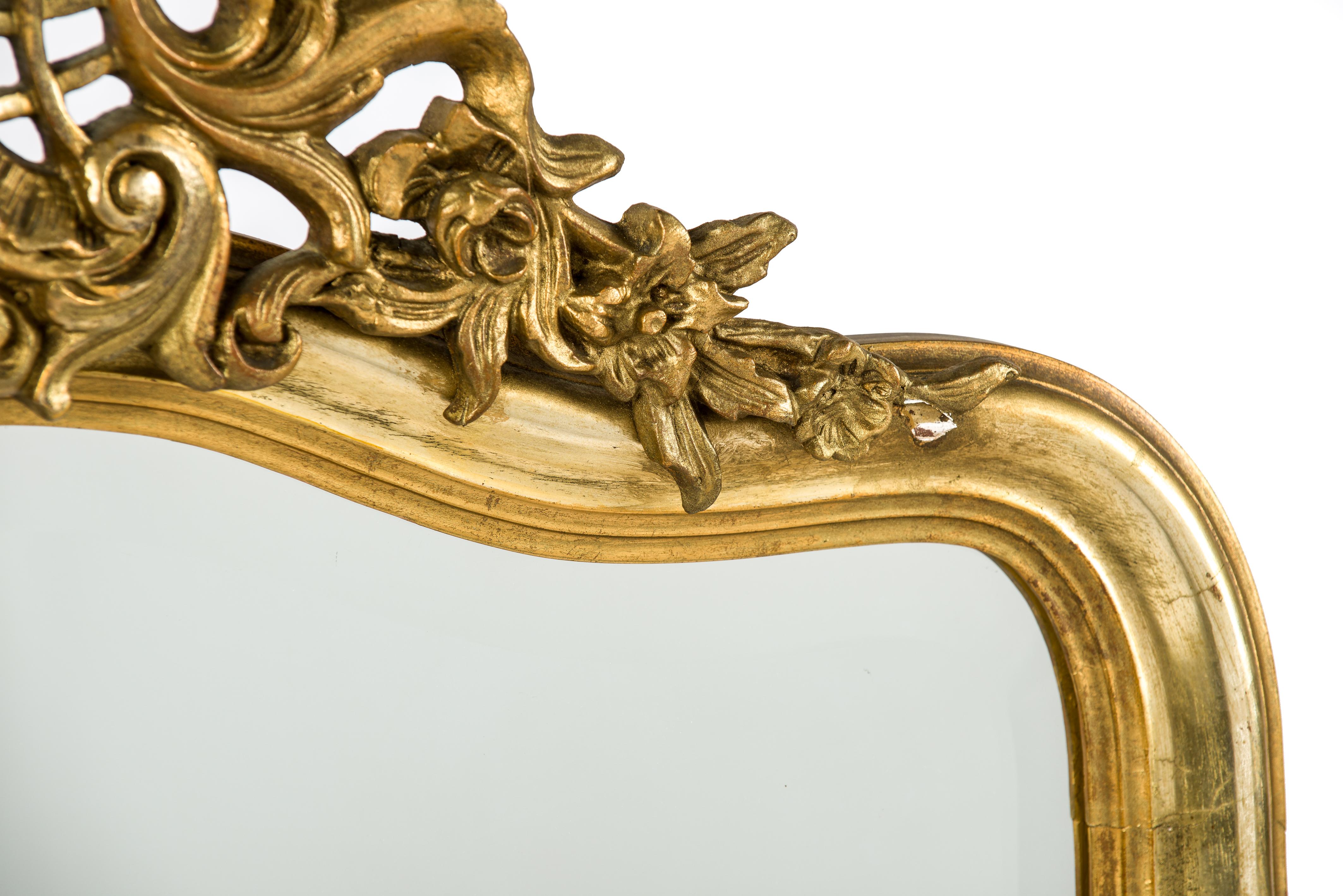 Gesso Antique 19th century French Louis Quinze Gold Gilt Mirror with Facetted Glass For Sale