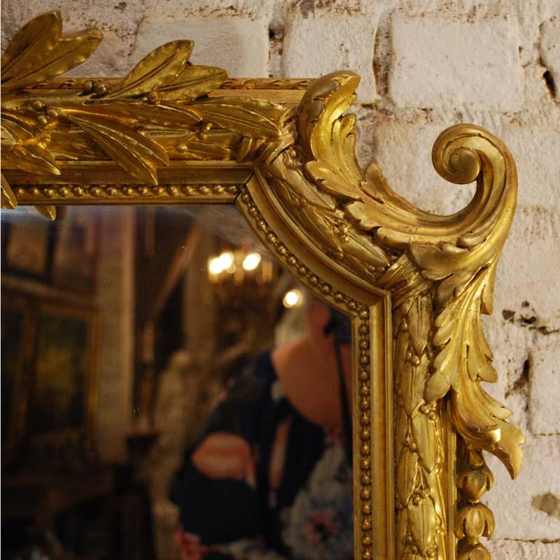 Antique 19th Century French Louis Seize Gold Gilt Mirror with Crest 2
