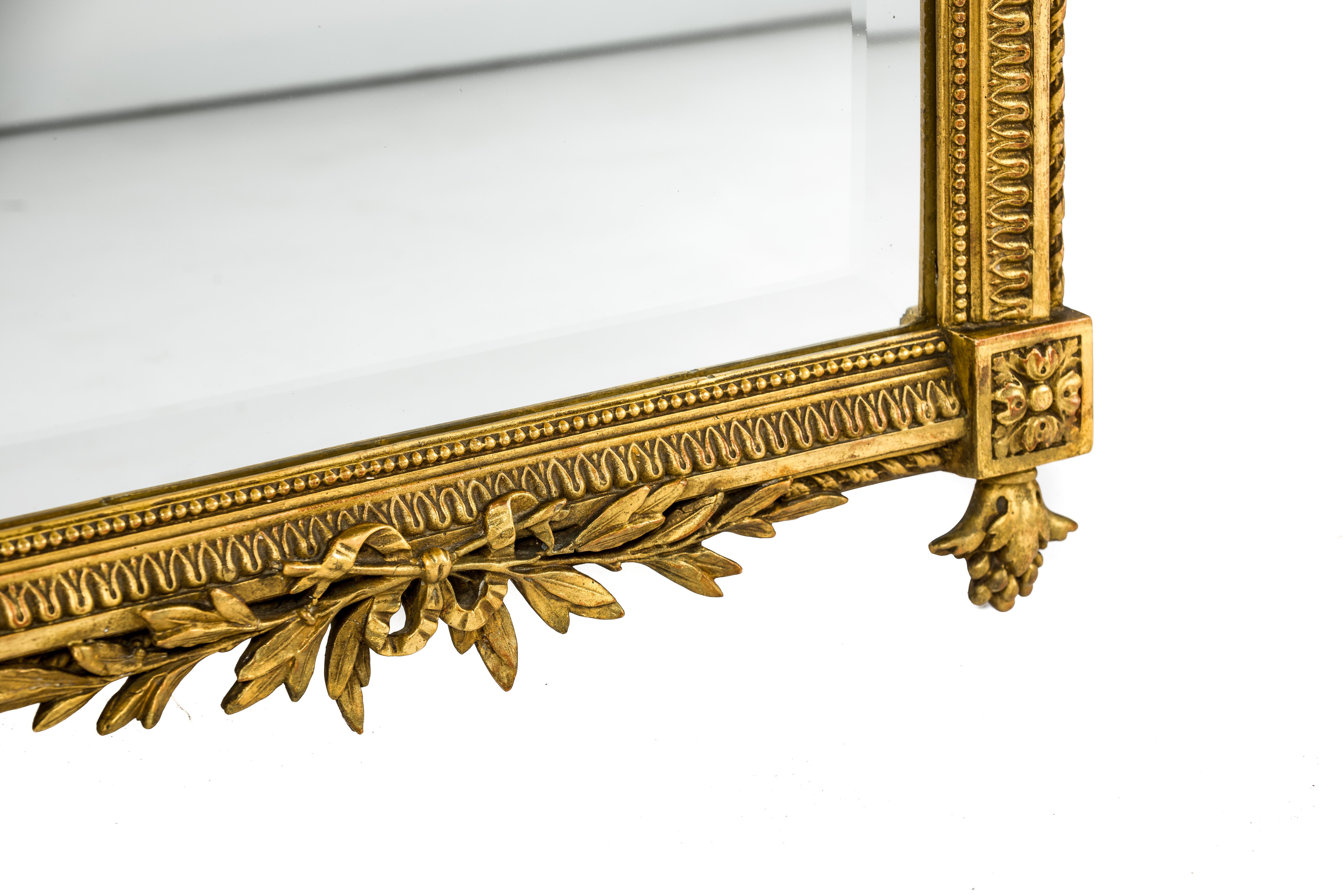 Louis XVI Antique 19th Century French Louis Seize Gold Gilt Mirror with Faceted Glass