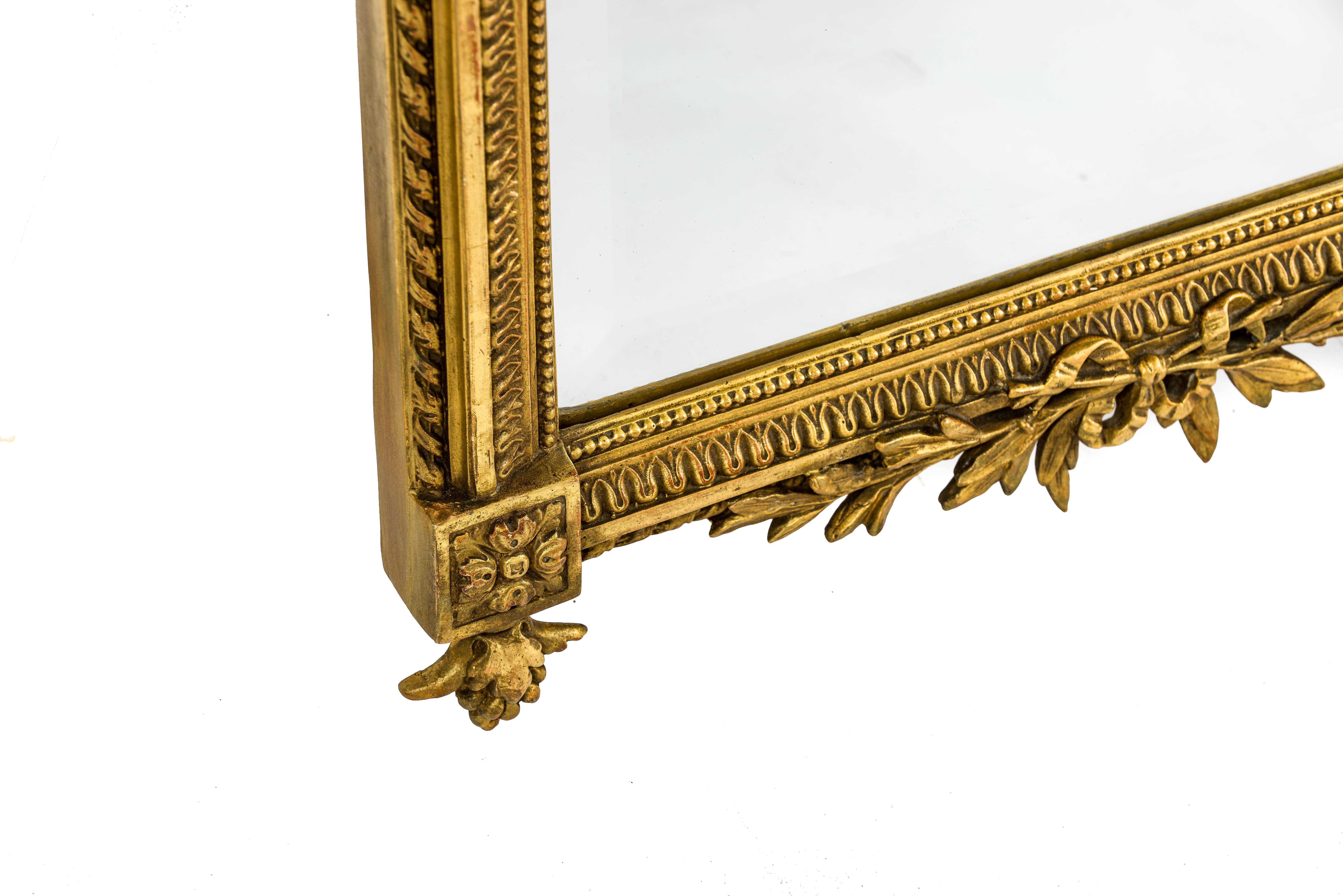 Antique 19th Century French Louis Seize Gold Gilt Mirror with Faceted Glass In Good Condition In Casteren, NL