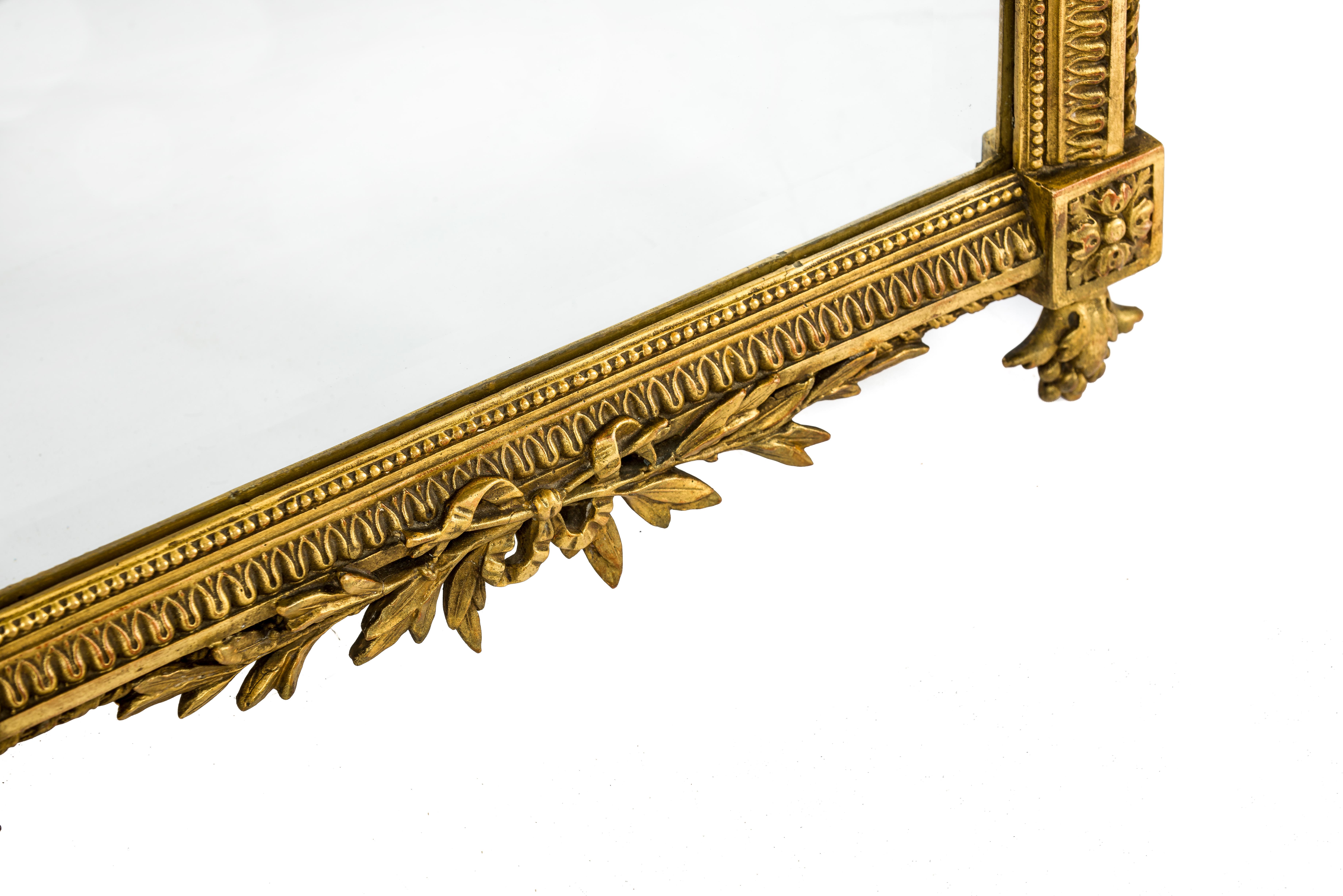Gesso Antique 19th Century French Louis Seize Gold Gilt Mirror with Faceted Glass