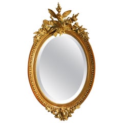 Antique 19th Century French Louis Seize Partially Gilt Oval Mirror with Crest