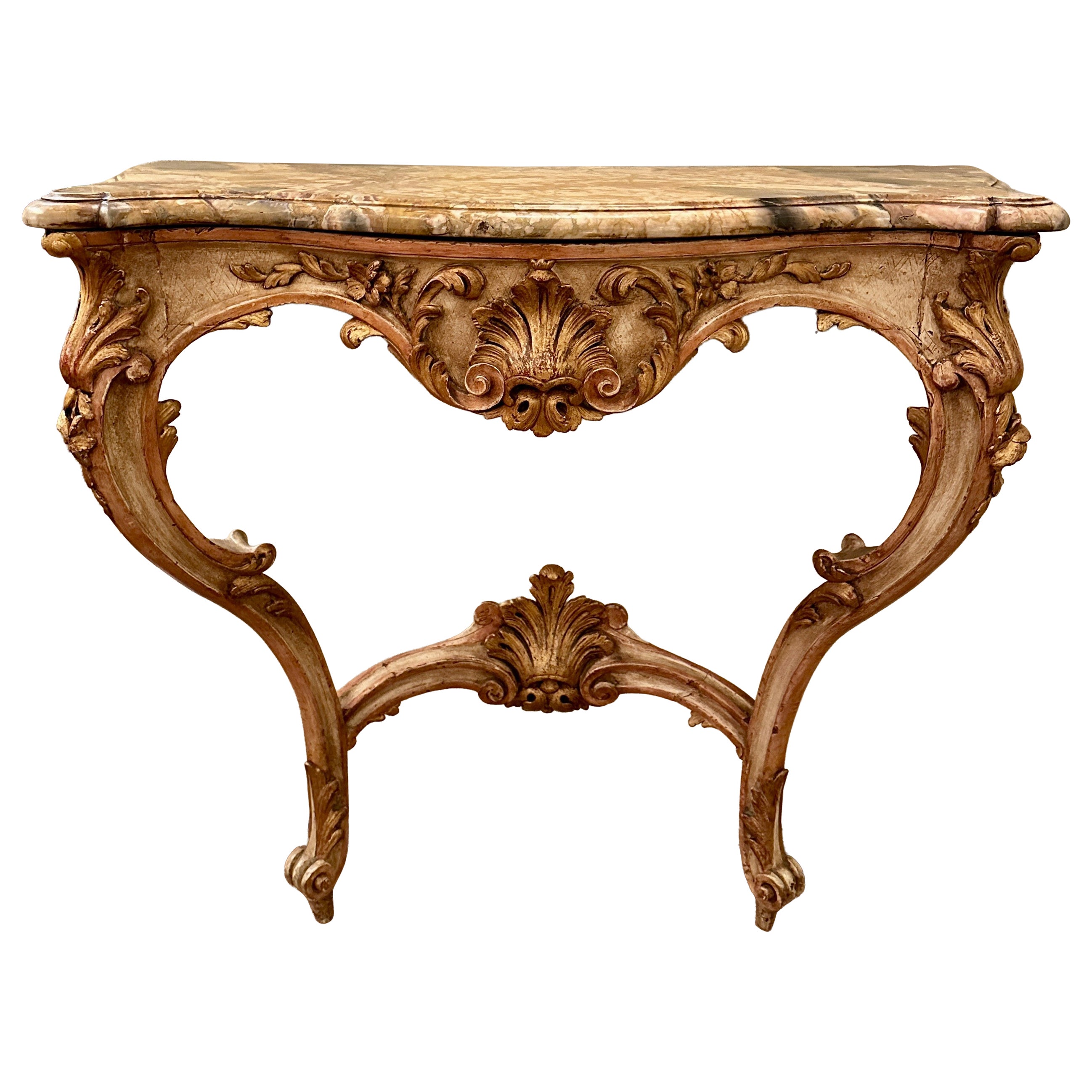 Antique 19th Century French Louis XV Console Table with Original Marble.