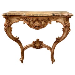 Antique 19th Century French Louis XV Console Table with Original Marble.